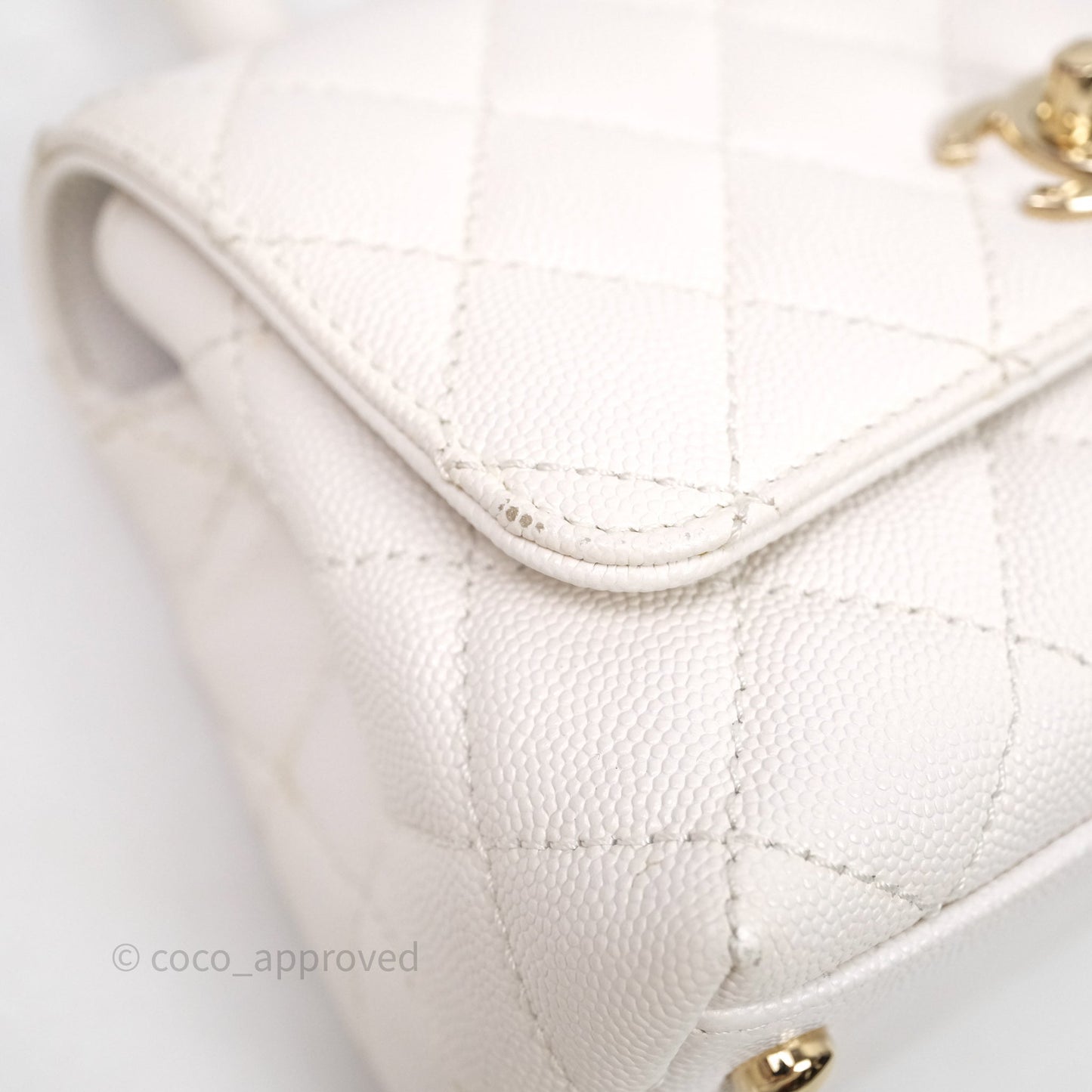 Chanel Mini Coco Handle Quilted White Caviar Gold Hardware