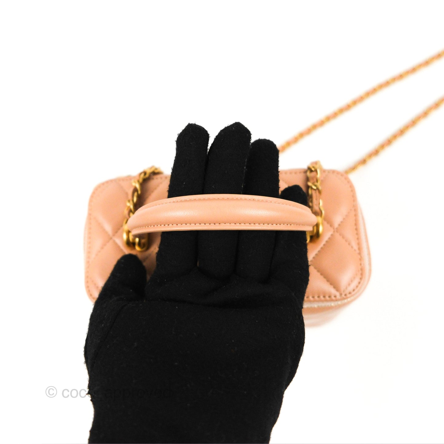 Chanel Vanity Rectangular Top Handle Beige Lambskin Gold Hardware