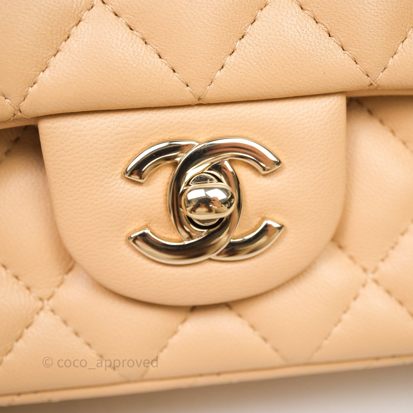 Chanel Mini Rectangular Quilted Beige Lambskin Light Gold Hardware