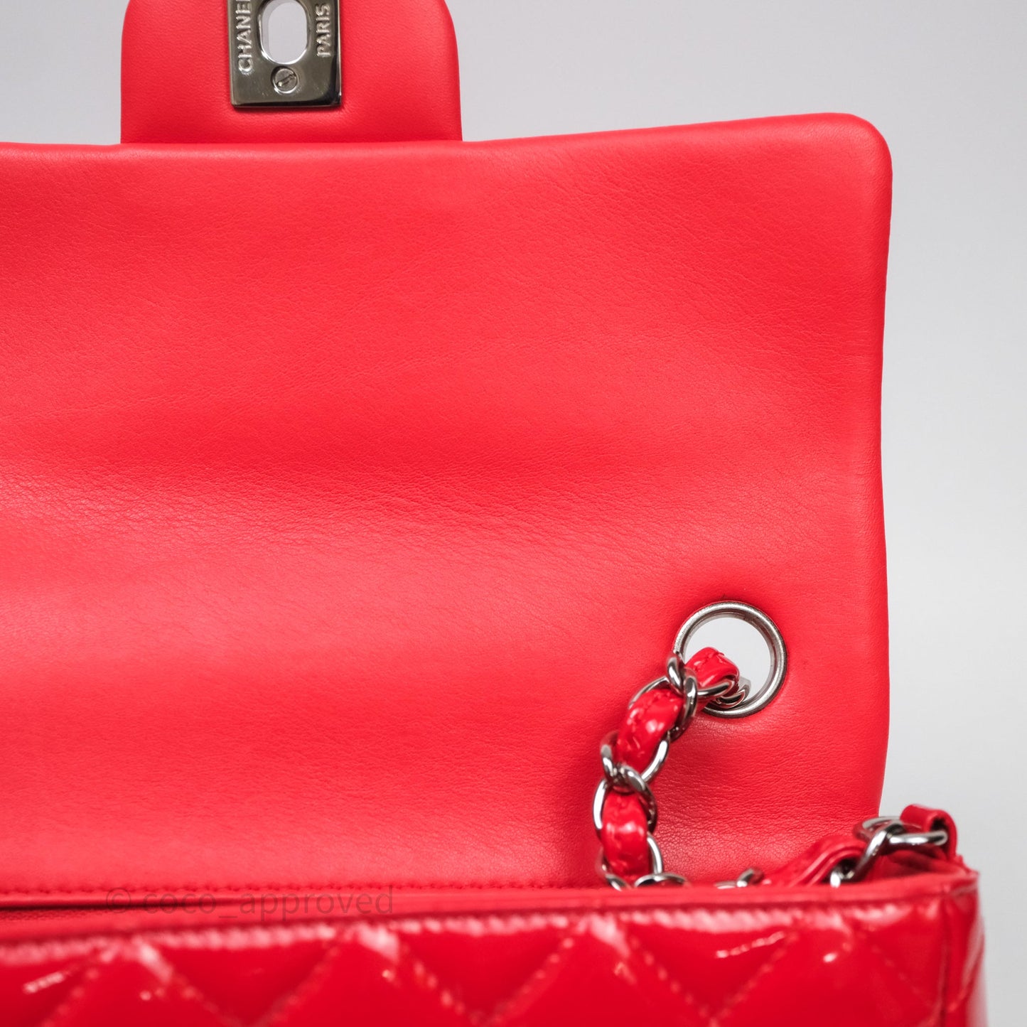 Chanel Mini Rectangular Quilted Red Patent Silver Hardware