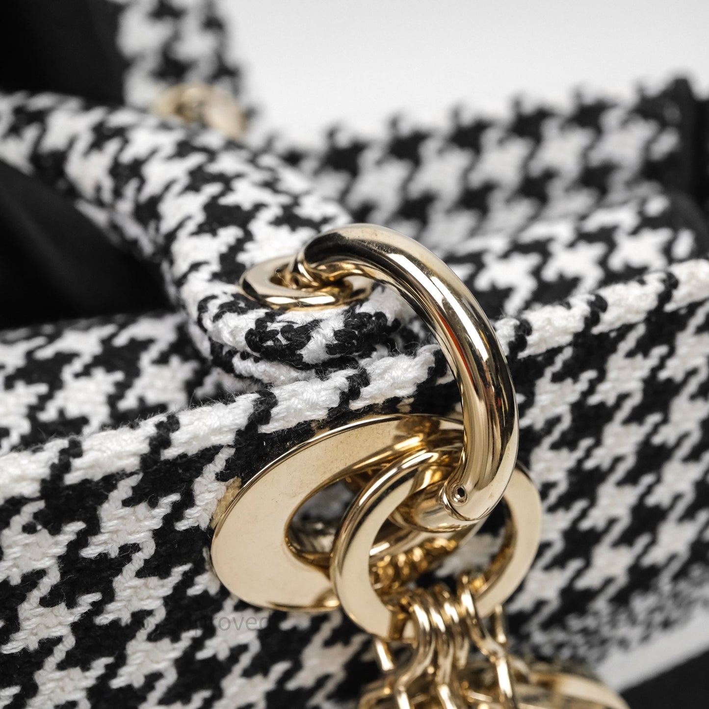 Christian Dior Medium Lady D-Joy Bag Black White Houndstooth Gold Hardware