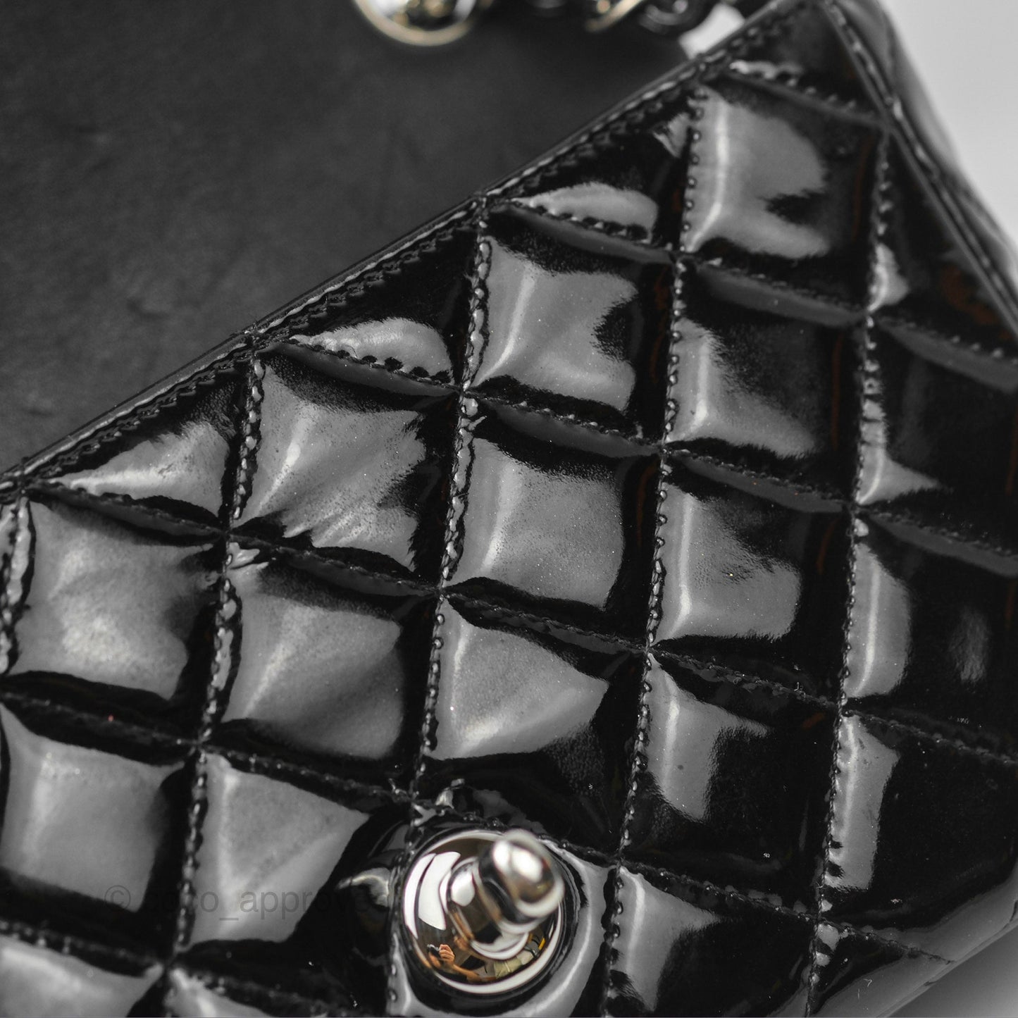 Chanel Quilted Mini Rectangular Flap Black Patent Silver Hardware