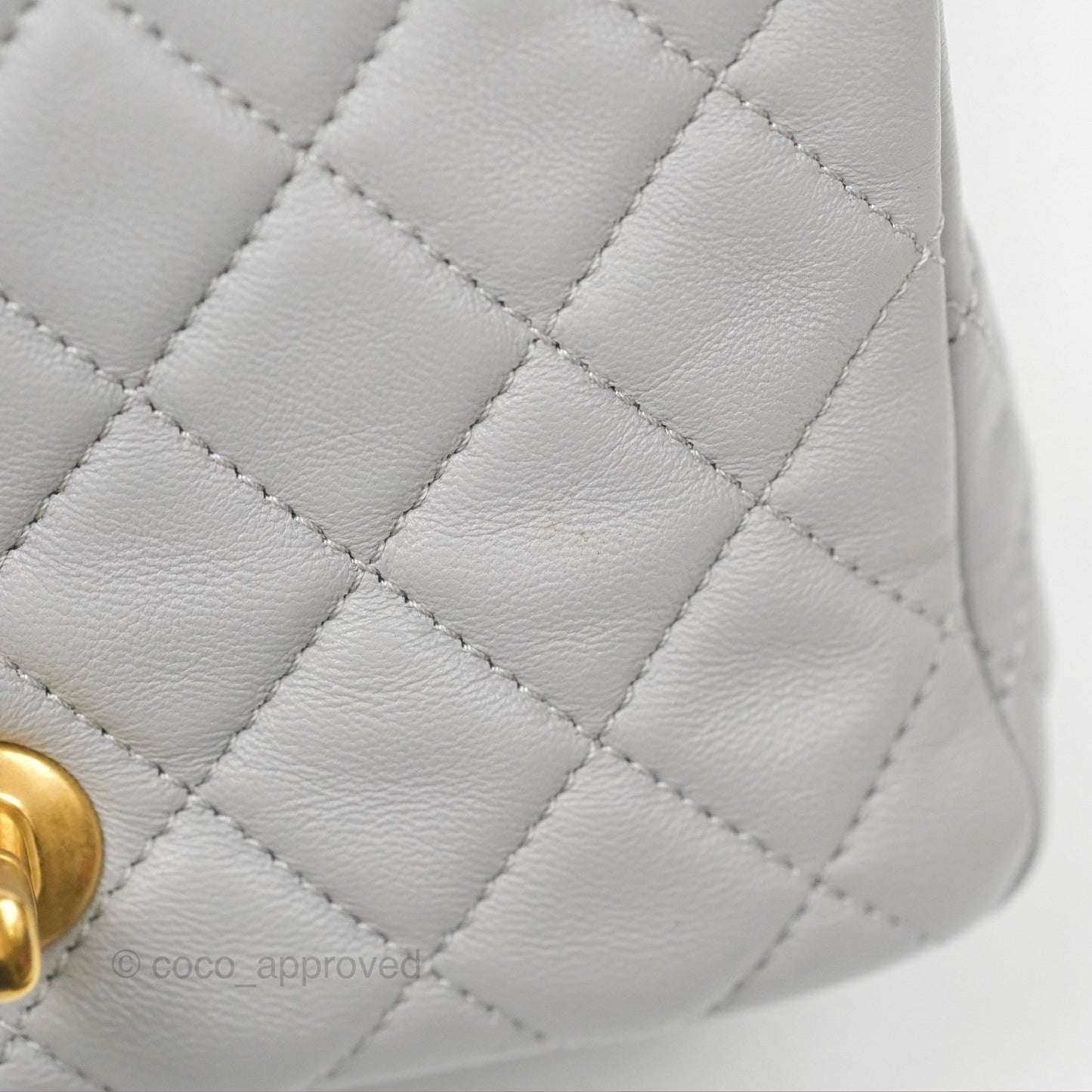 Chanel Pearl Crush Mini Square Quilted Light Grey Lambskin Aged Gold Hardware
