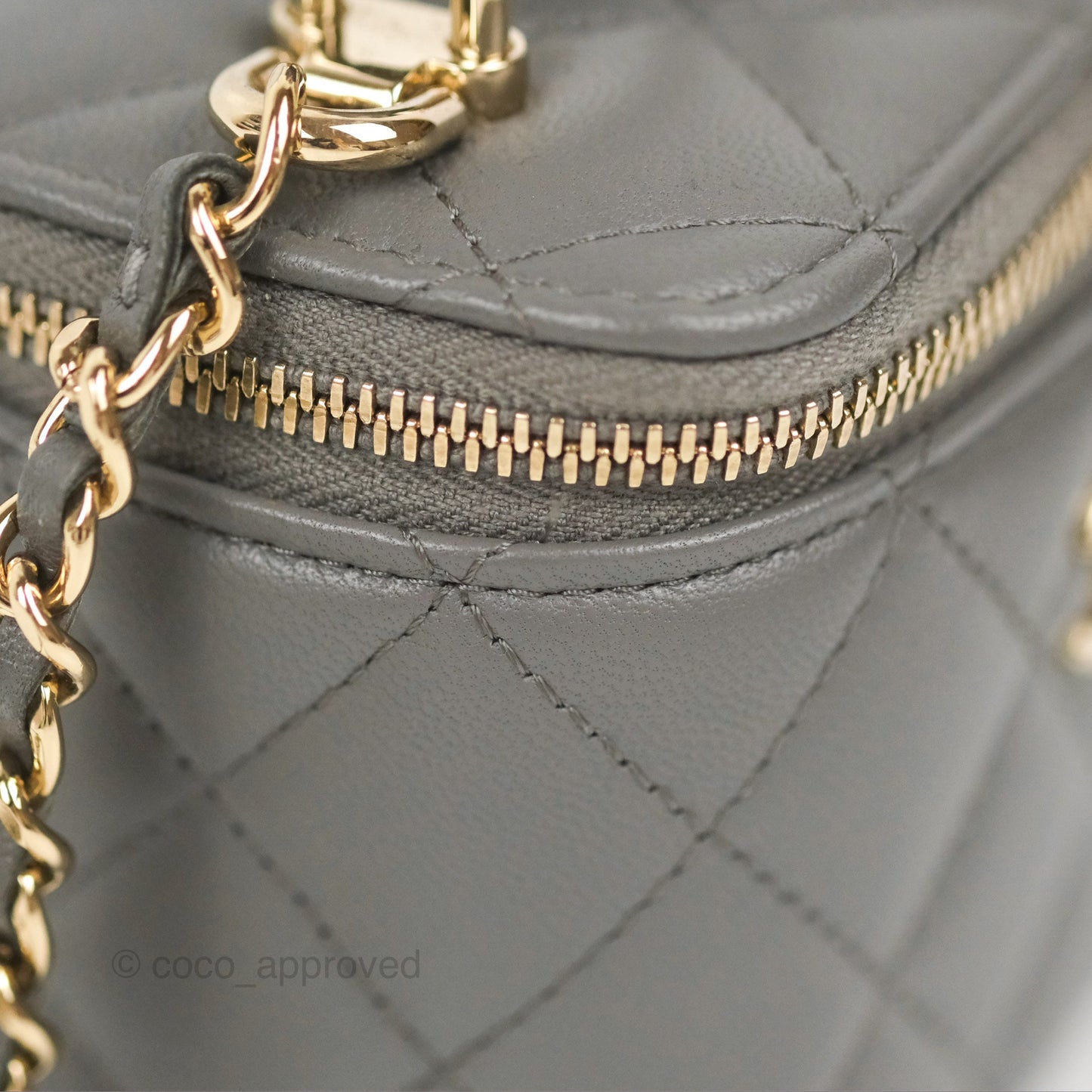 Chanel Mini Top Handle Vanity With Chain Dark Grey Lambskin Gold Hardware