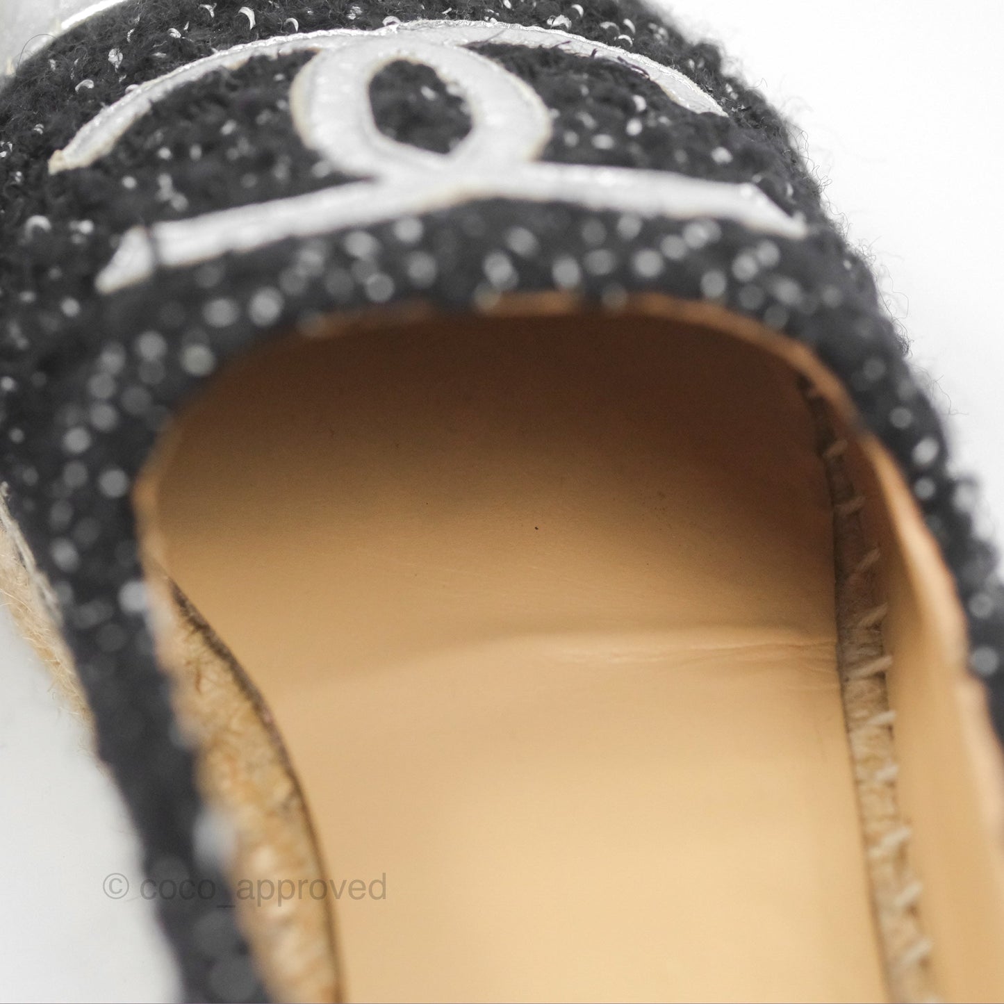 Chanel Espadrille Black Silver Tweed Size 37