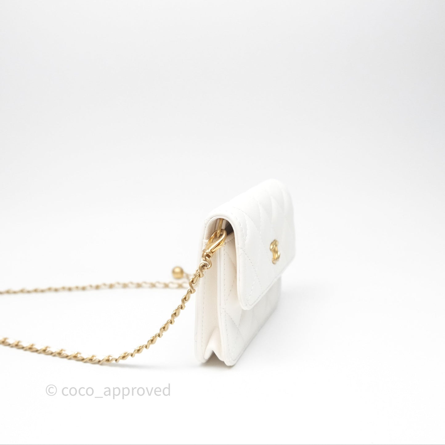 Chanel Mini Pearl Crush Clutch With Chain Belt Bag White Aged Gold Hardware
