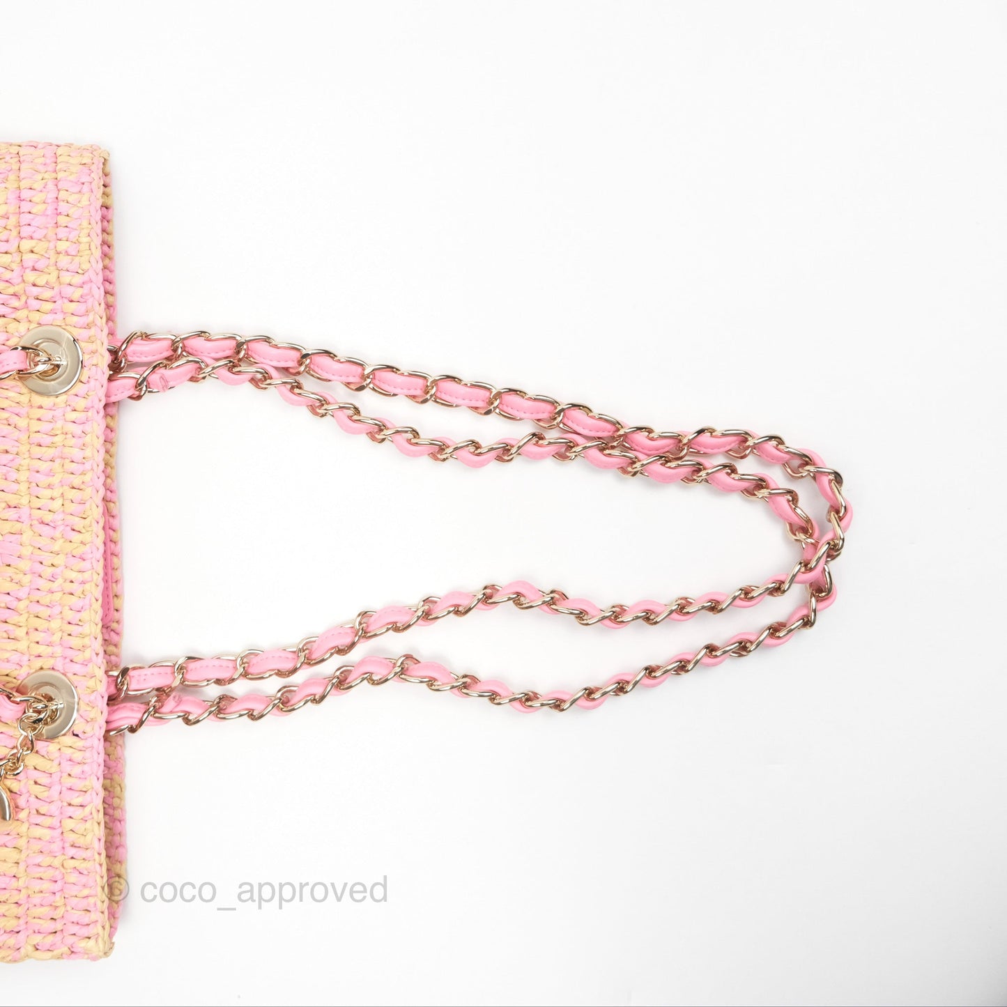 Chanel Coco Beach Bag Raffia Effect Braided Pink Beige Gold Hardware 24A