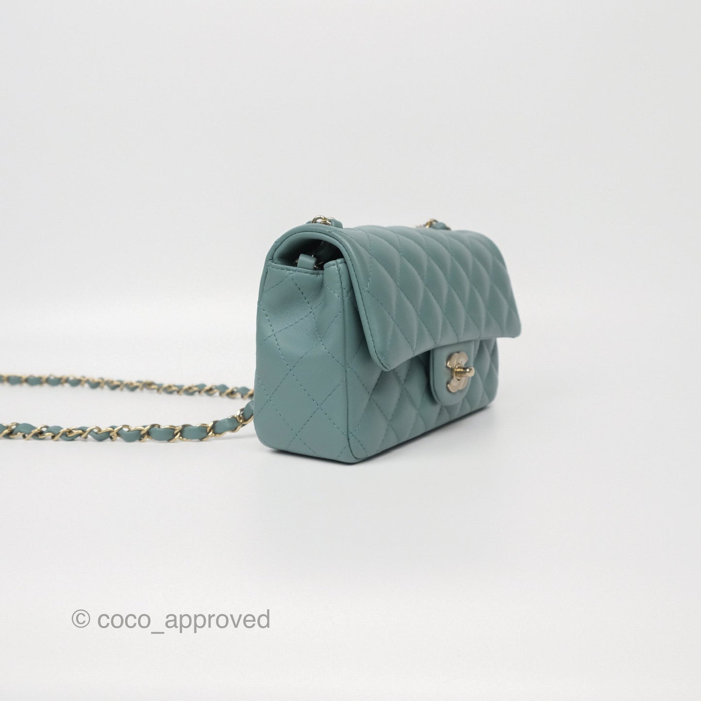 Chanel Quilted Mini Rectangular Flap Turquoise Blue Lambskin Gold Hardware