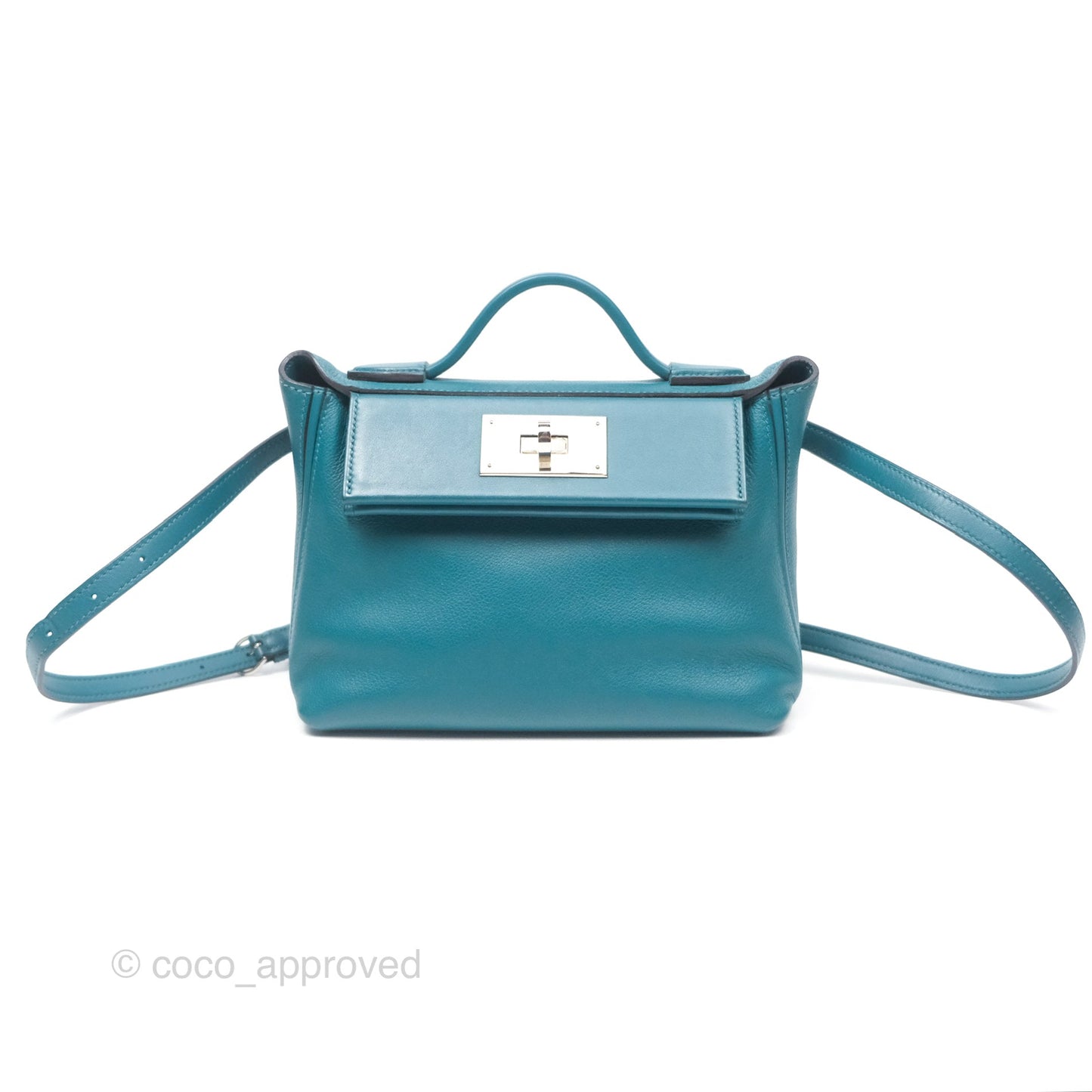 Hermès 24/24 21 Mini Vert Bosphore Evercolor Swift Palladium Hardware
