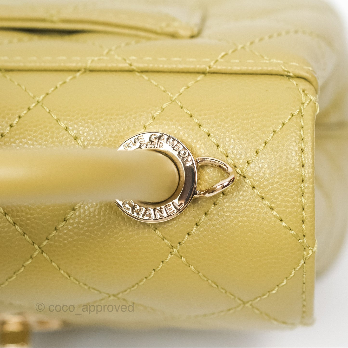 Chanel Quilted Mini Coco Handle Caviar Olive Green Gold Hardware
