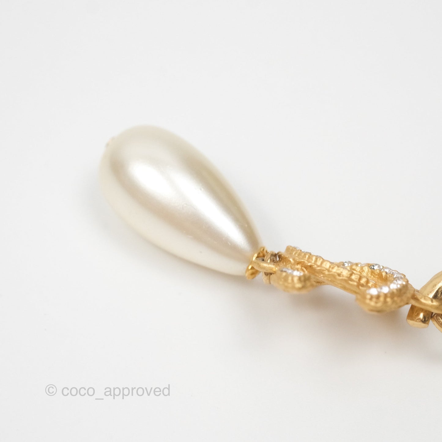 Chanel CC Crystal Pearl Drop Crystal Earrings Matte Gold Tone 20P