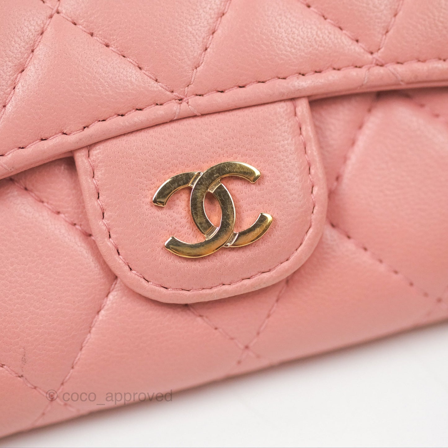 Chanel Quilted Flap Card Holder Pink Lambskin Gold Hardware