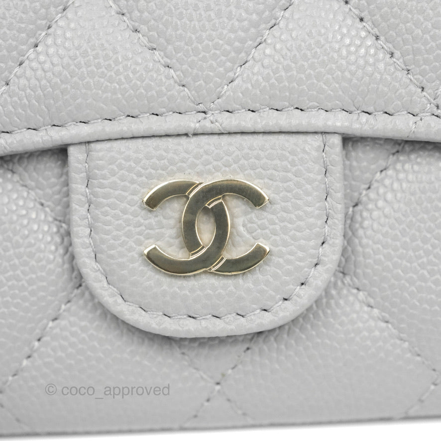 Chanel Caviar Quilted Flap Card Holder Grey Gold Hardware 21A