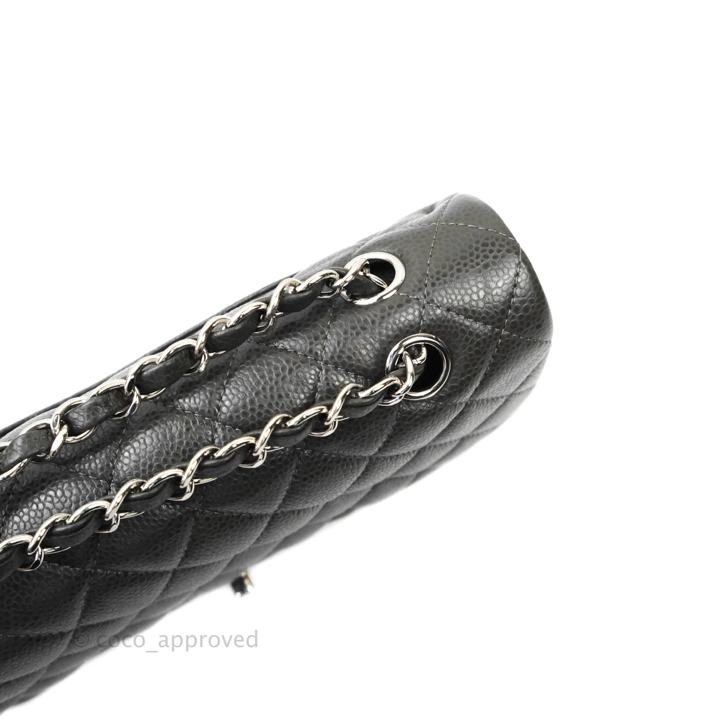 Chanel Quilted M/L Medium Double Flap Dark Grey Caviar Silver Hardware