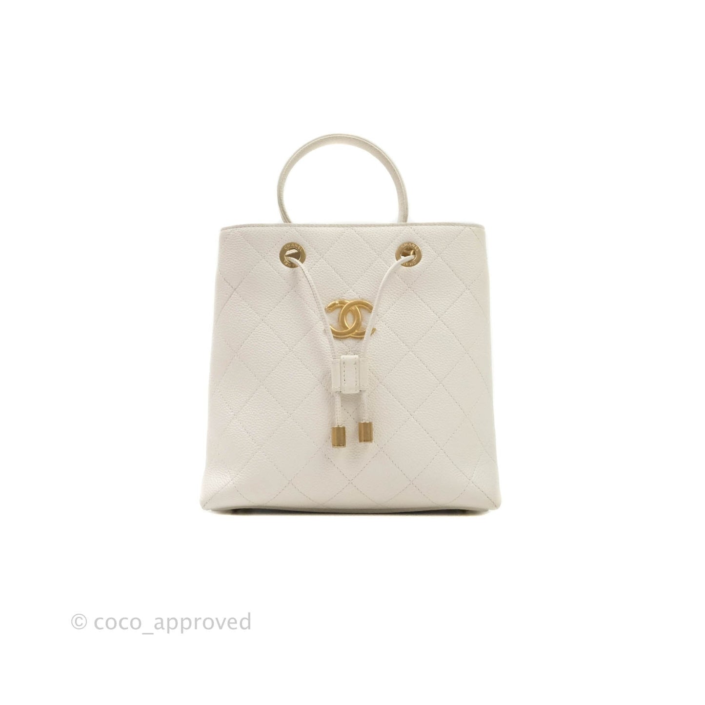 Chanel Grained Calfskin Ivory Drawstring Bucket Bag Aged Gold Hardware