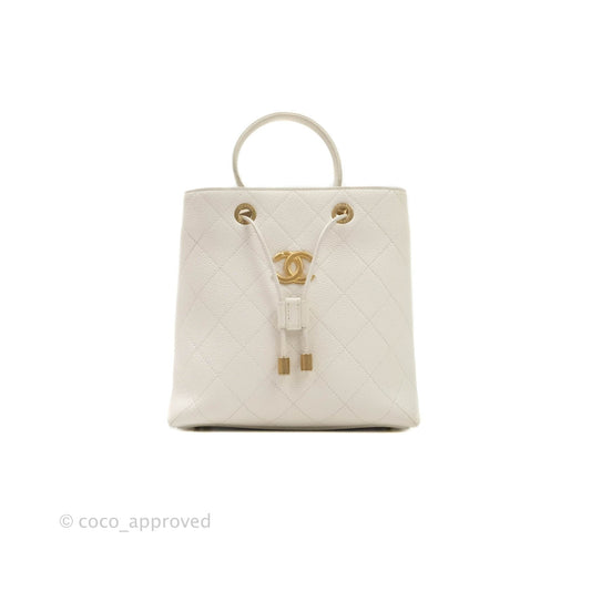 Chanel Grained Calfskin Ivory Drawstring Bucket Bag Aged Gold Hardware