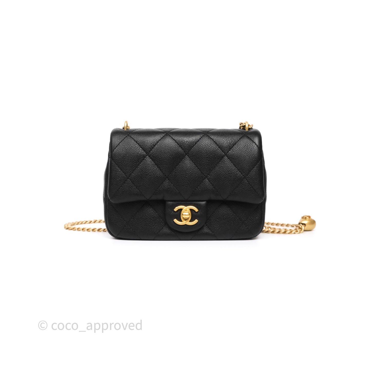 Chanel Mini Flap Bag Heart Adjustable Chain Black Caviar Aged Gold Hardware