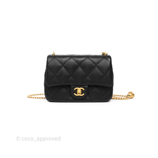 Chanel Mini Flap Bag Heart Adjustable Chain Black Caviar Aged Gold Hardware