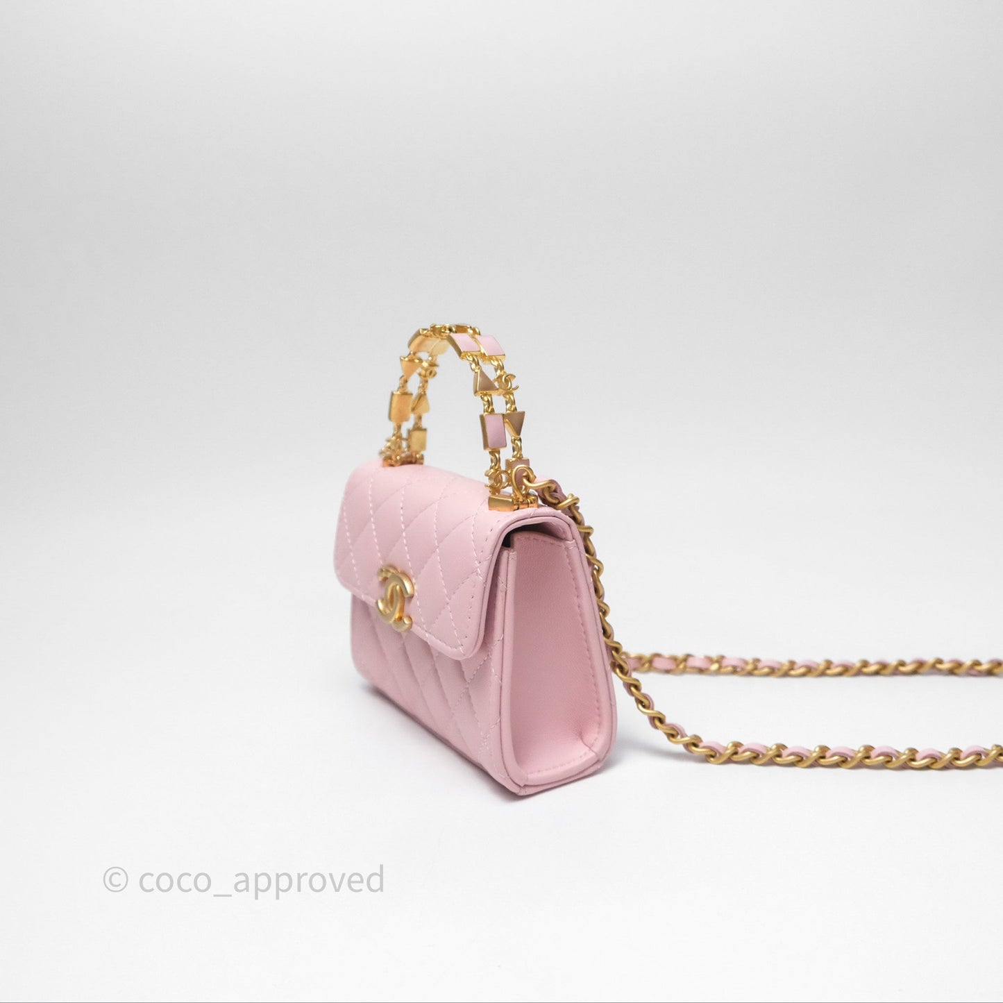 Chanel Mini Enamel Handle Clutch on Chain Pink Lambskin Gold Hardware 22B