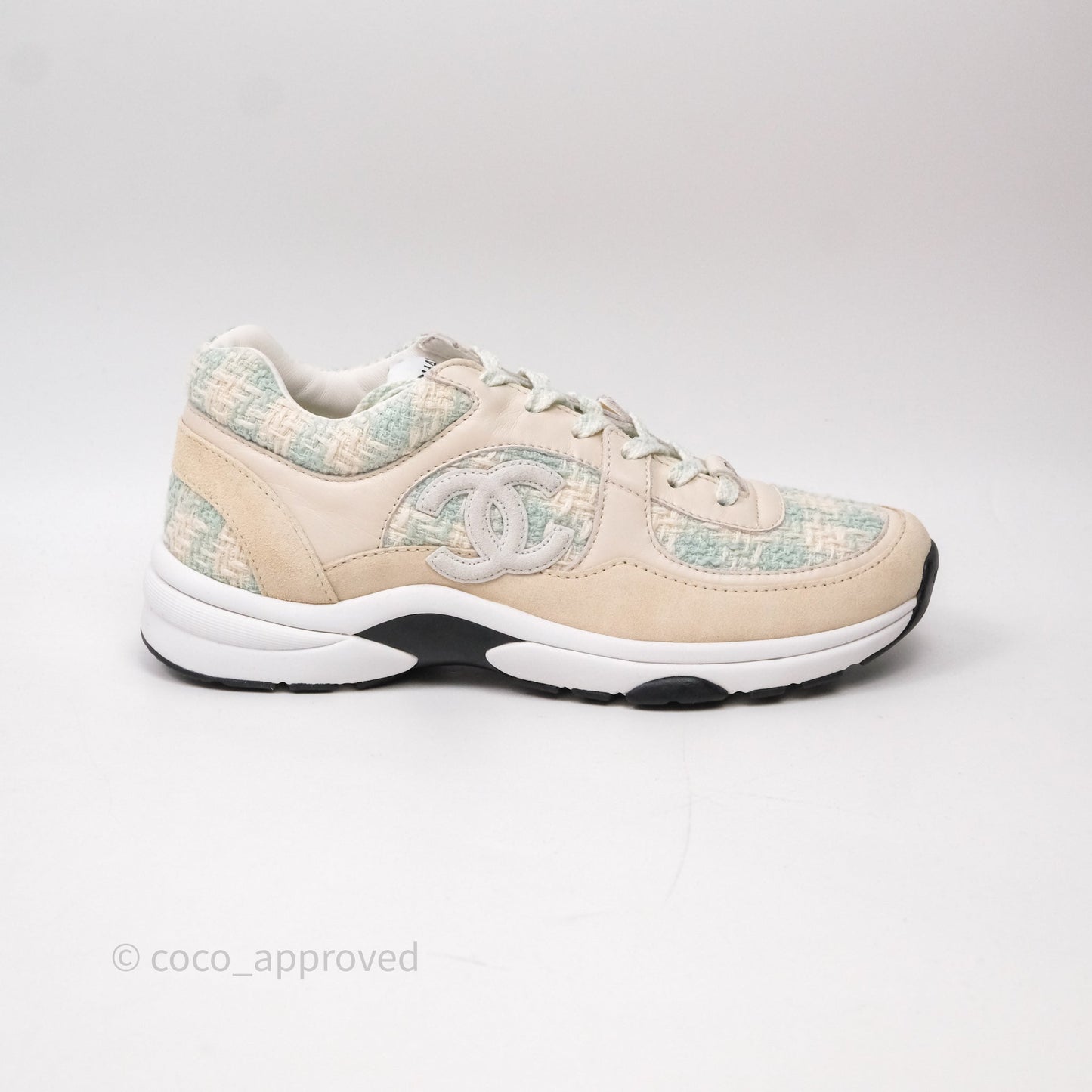Chanel CC Sneakers Beige/ Blue Tweed Size 39
