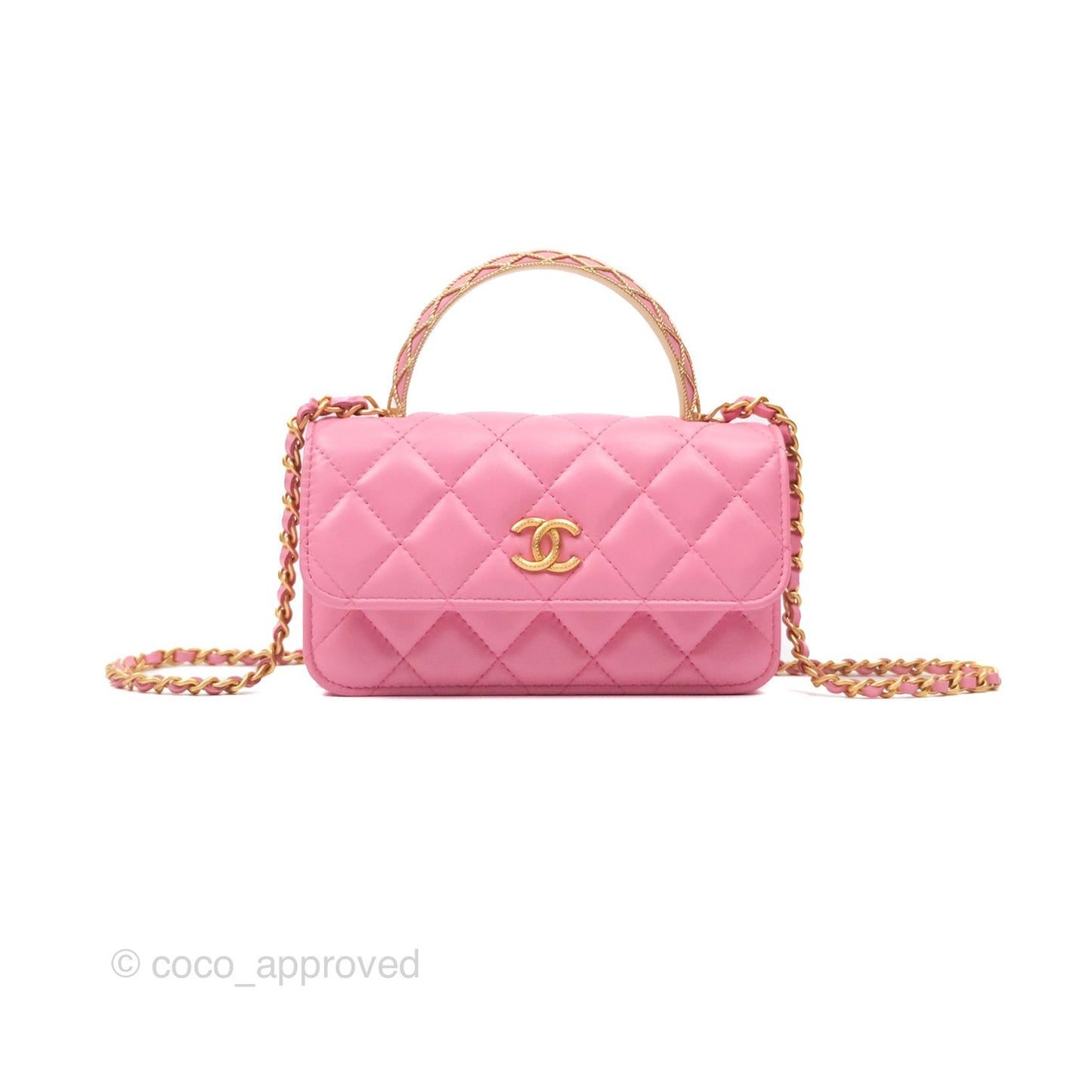 Chanel Top Handle Mini WOC Phone Holder with Chain Pink Lambskin