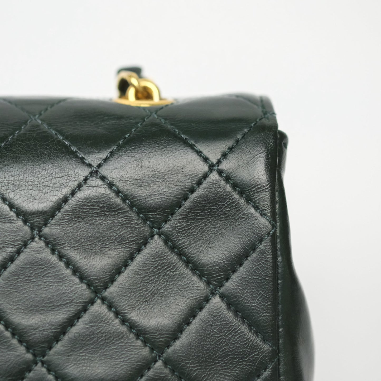 Chanel Vintage Mini Flap Bag Dark Green Lambskin Gold Hardware