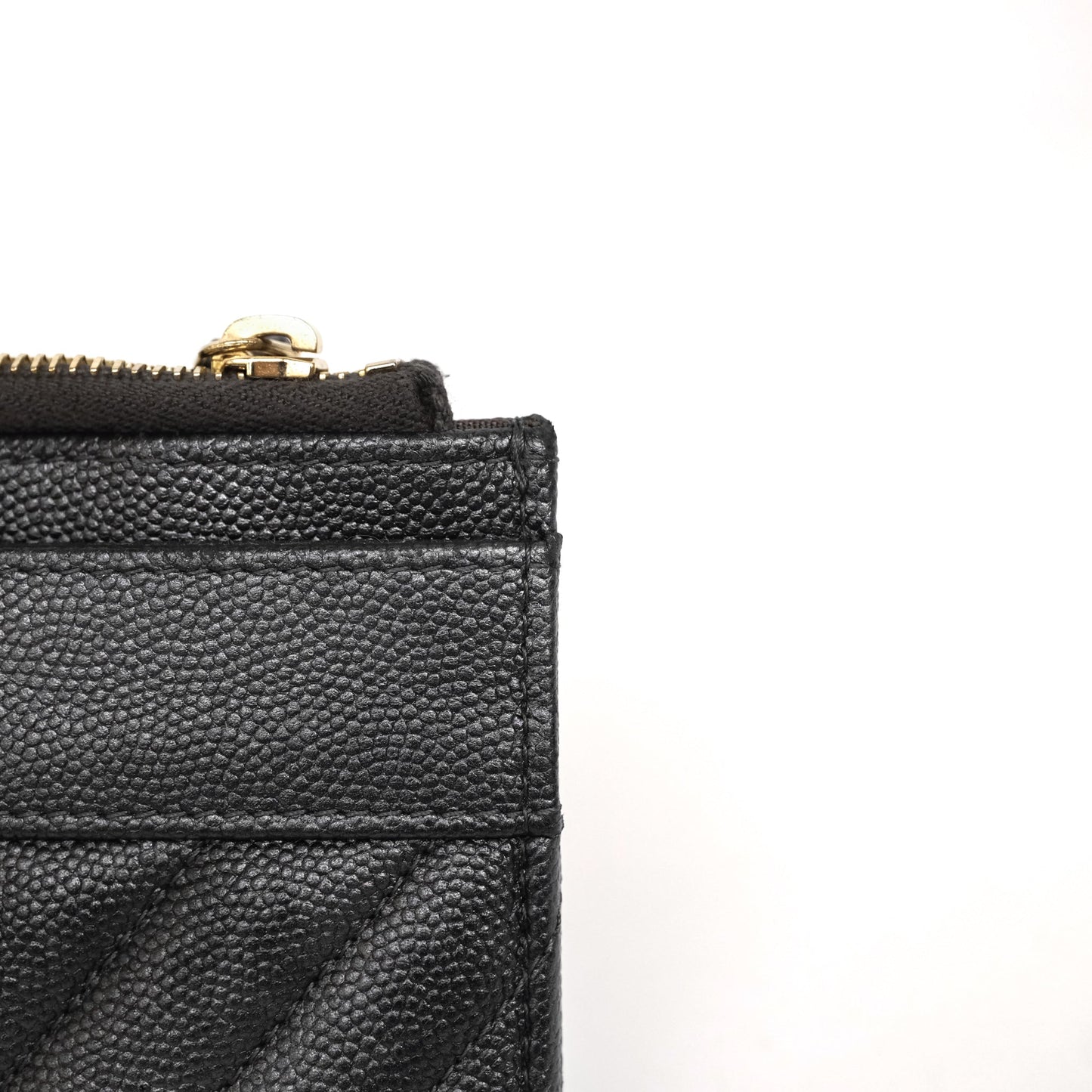 Chanel Chevron Zip Long Wallet Grey Caviar Gold Hardware