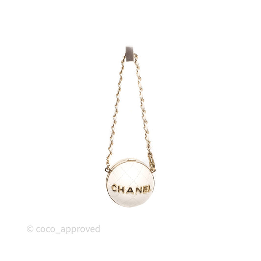 Chanel Mini Ball Bag Charm White Lambskin Gold Hardware