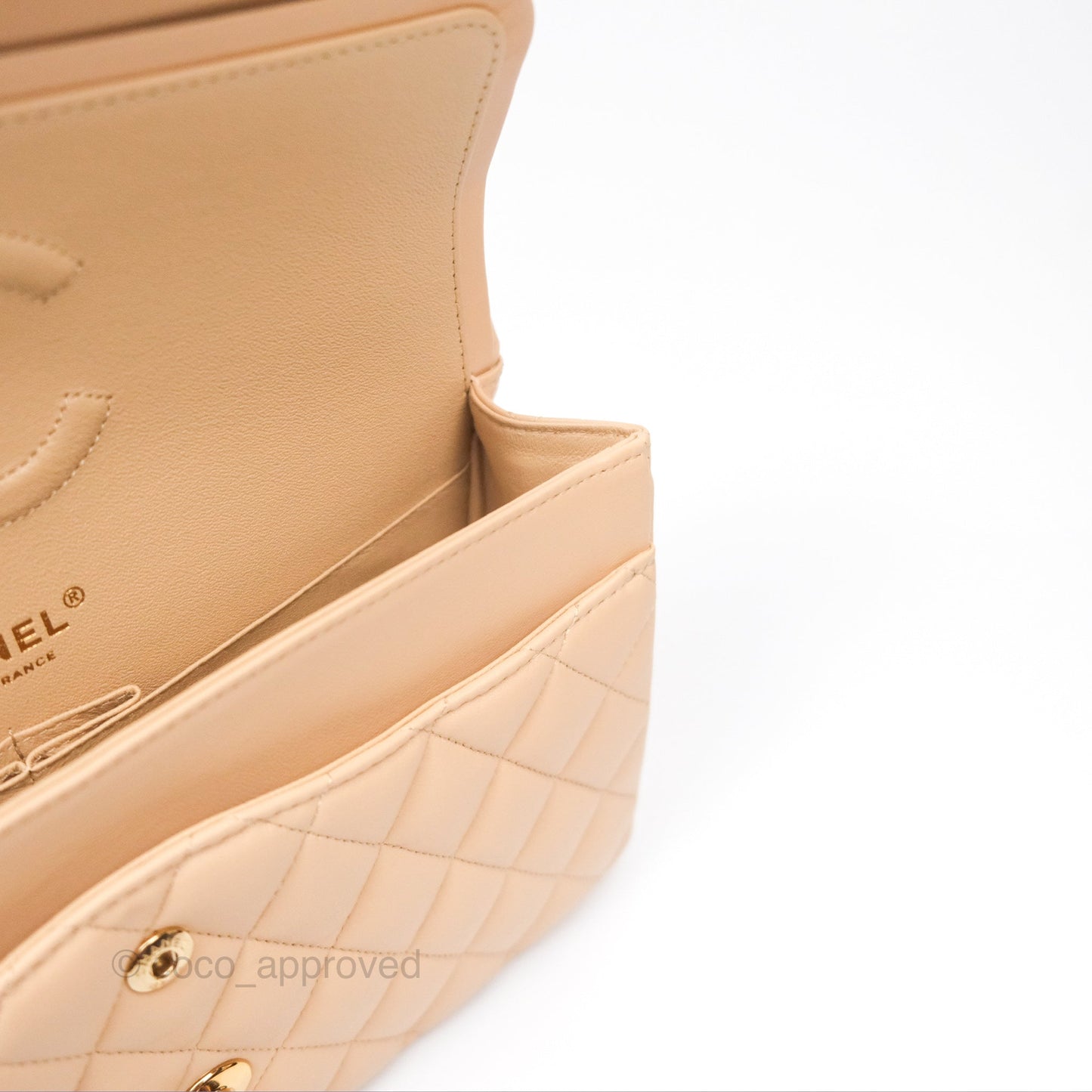 Chanel Classic M/L Medium Flap Quilted Beige Lambskin Gold Hardware
