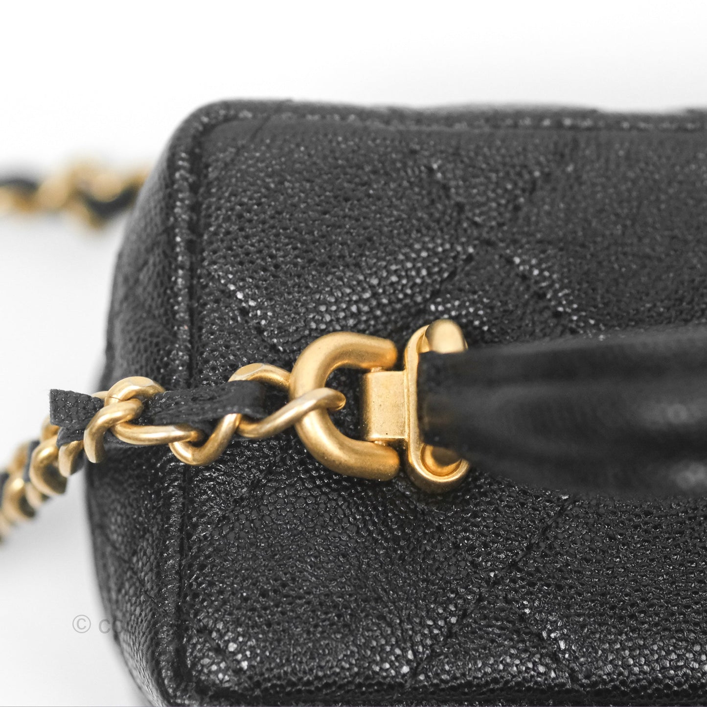 Chanel Quilted Mini Top Handle Vanity With Chain Black Caviar Aged Gold Hardware