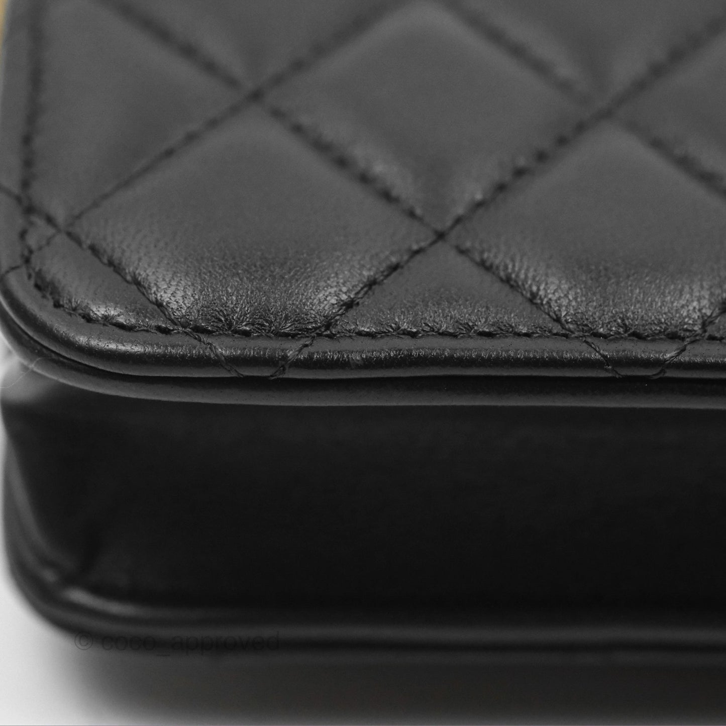 Chanel Mini WOC Phone Holder with Camellia Adjustable Chain Black Lambskin