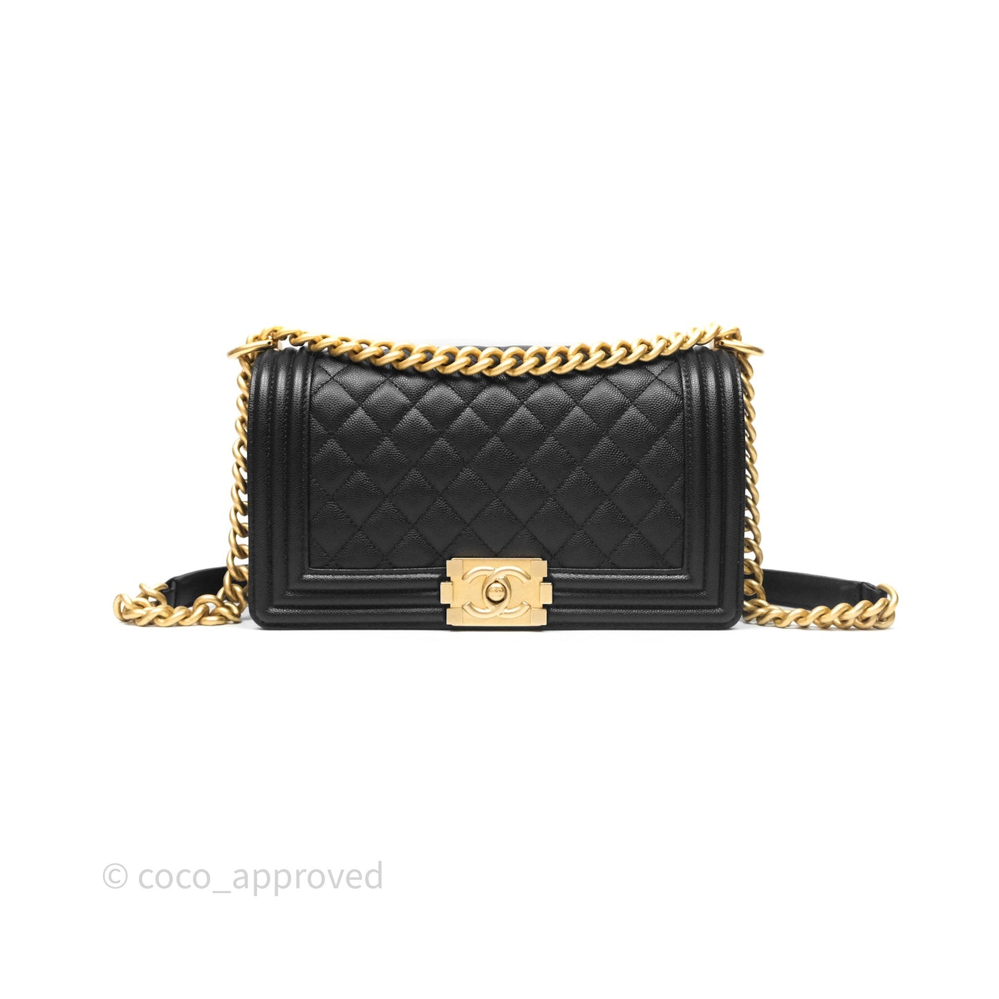 Chanel Quilted Medium Boy Black Caviar Aged Gold Hardware