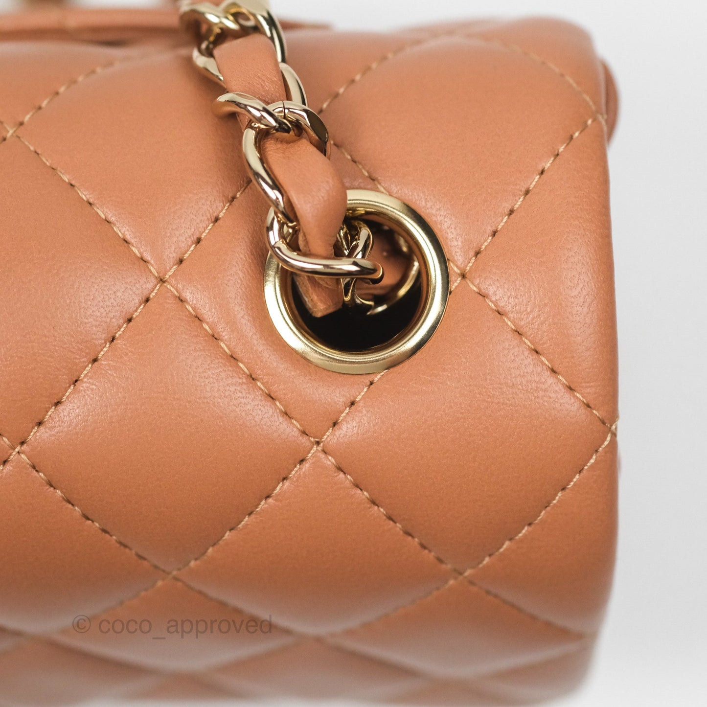 Chanel Quilted Mini Rectangular Flap Caramel Lambskin Gold Hardware