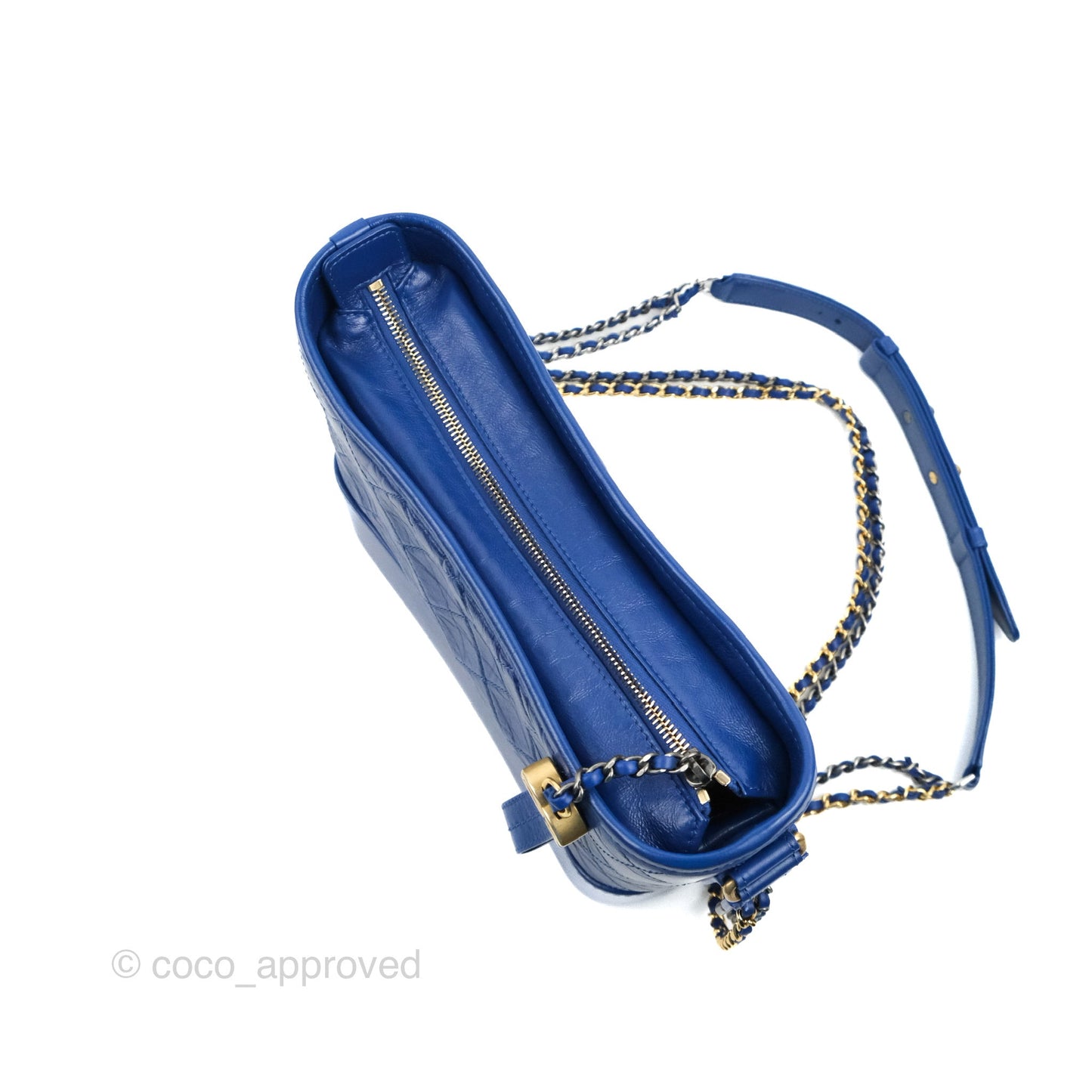 Chanel New Medium Gabrielle Blue Logo Handle Aged Calfskin Mixed Hardware