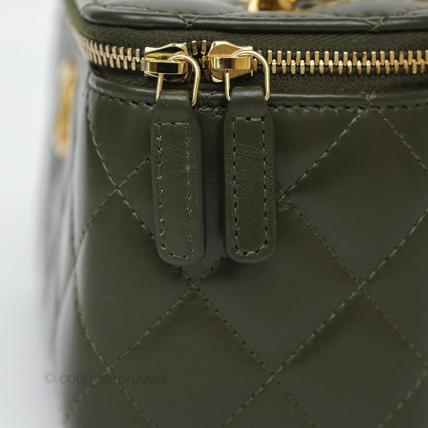 Chanel All Slide Vanity with Adjustable Chain Dark Olive Green Lambskin Aged Gold Hardware
