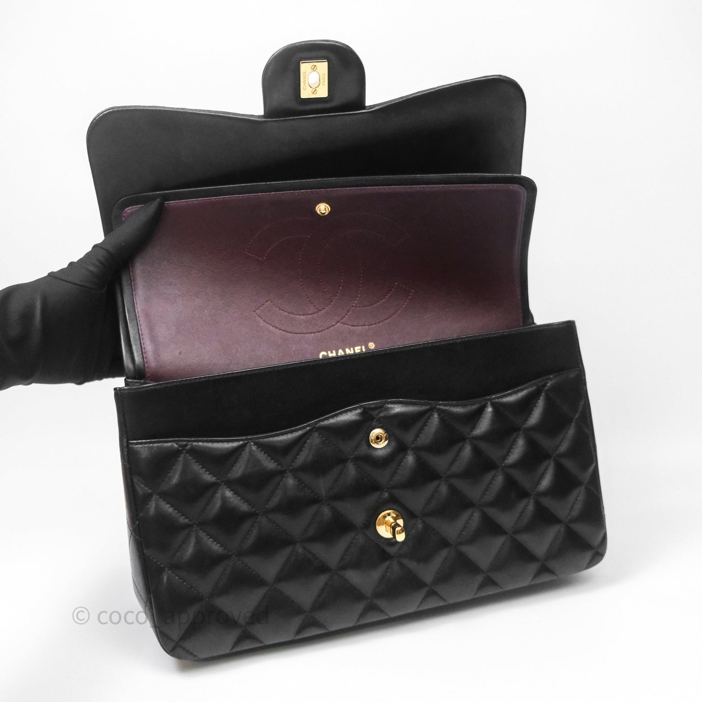Chanel Classic Jumbo Double Flap Black Lambskin Bag Gold Hardware