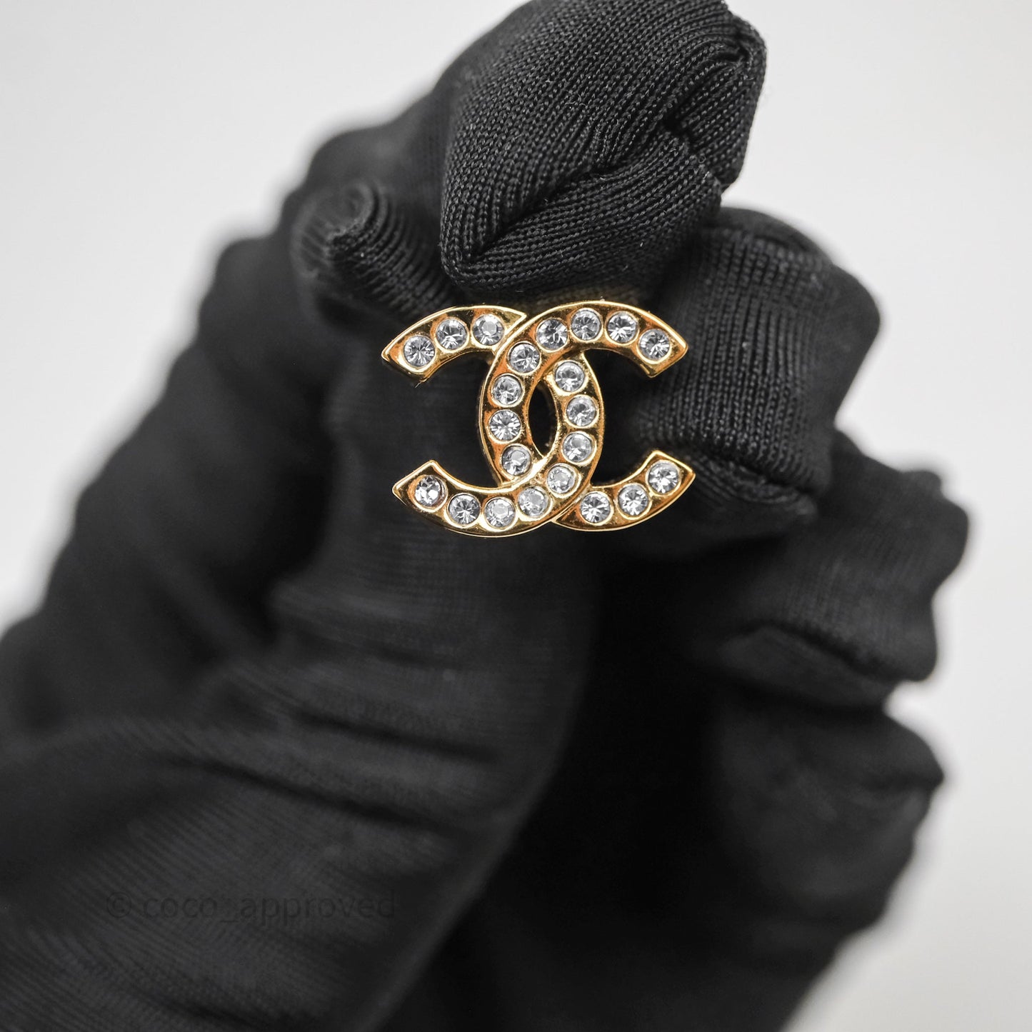 Chanel Crystal CC Earrings Gold Tone 25A