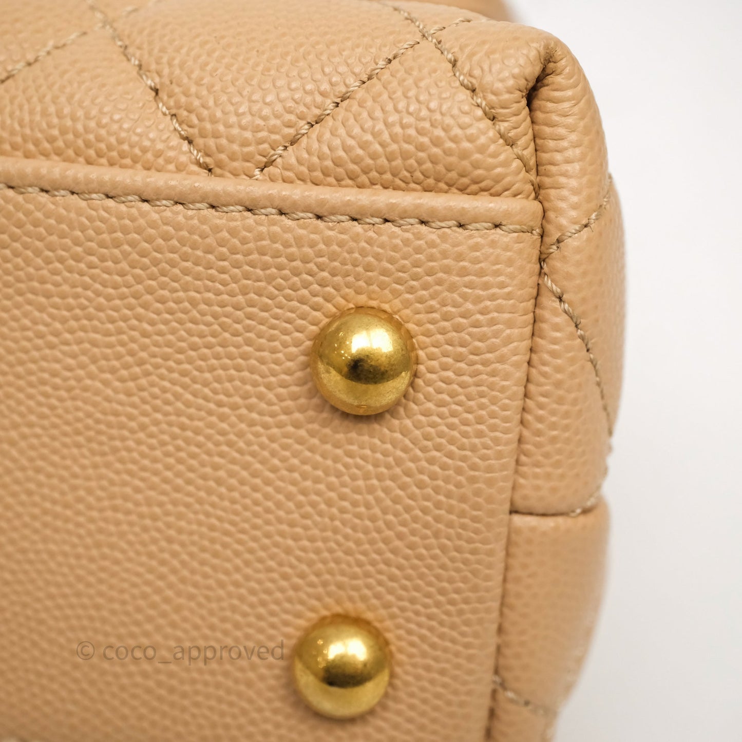 Chanel Small Coco Handle Quilted Beige Caviar Gold Hardware Lizard Handle