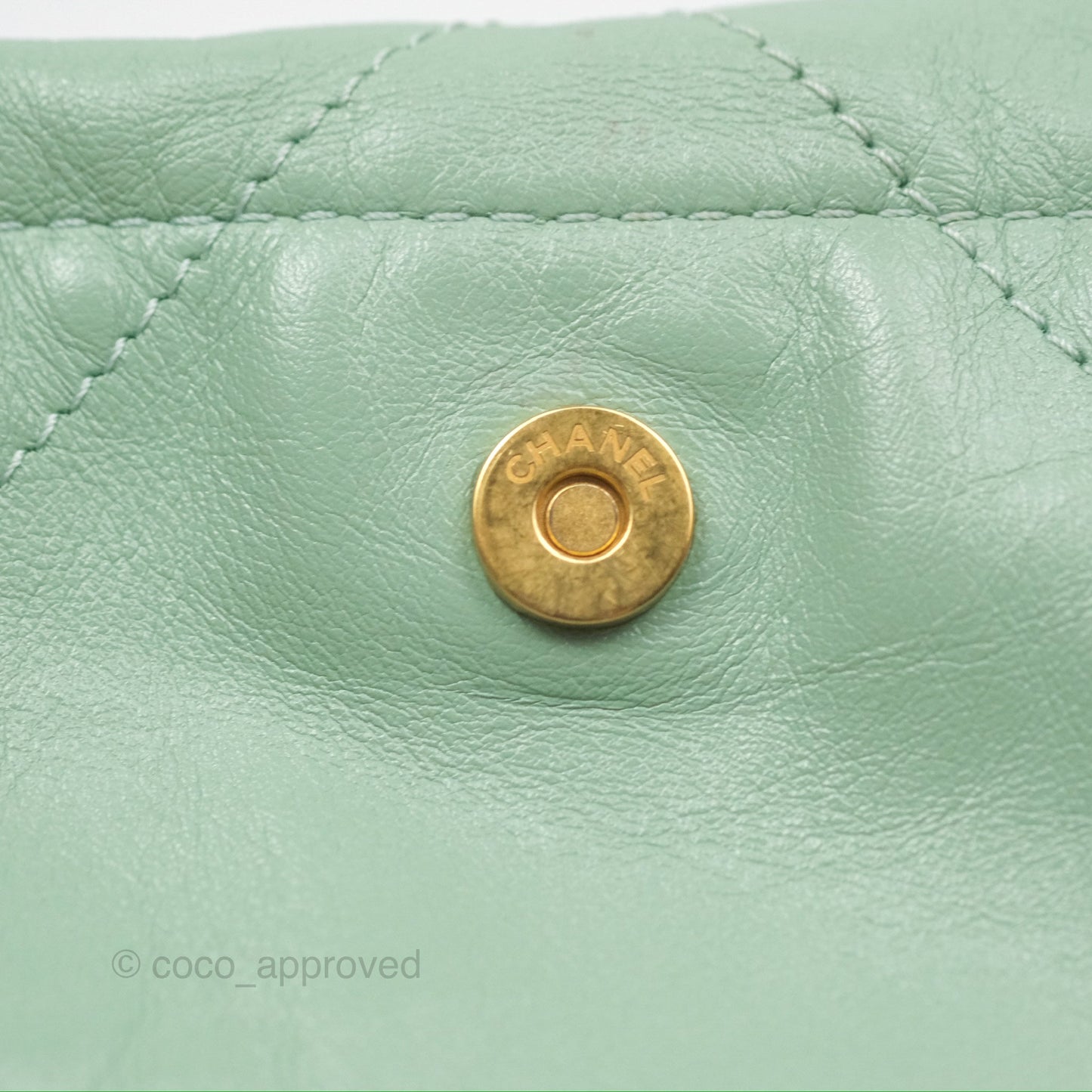 Chanel 22 Small Mint Green Shiny Aged Calfskin Aged Gold Hardware