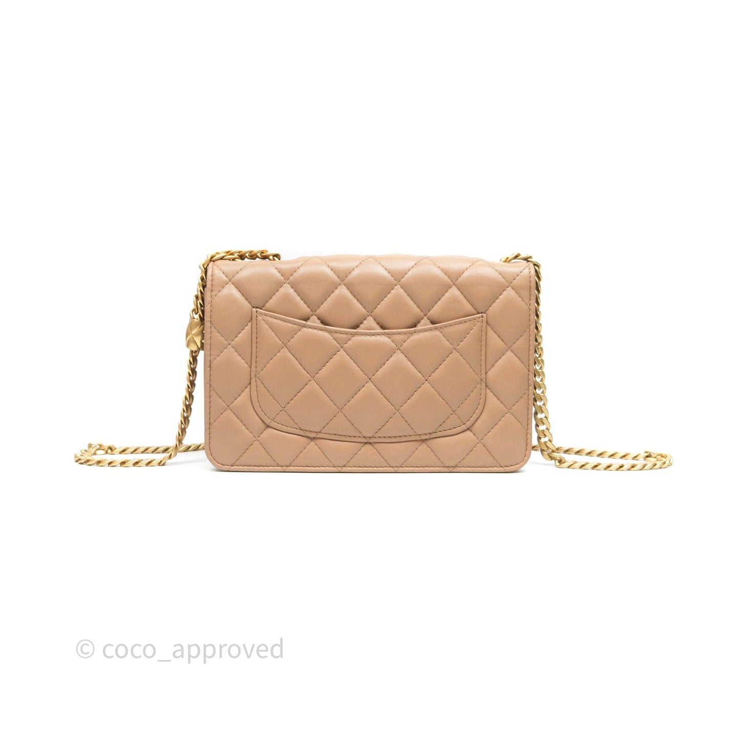 Chanel All Slide Wallet on Chain WOC Adjustable Chain Quilted Beige Lambskin
