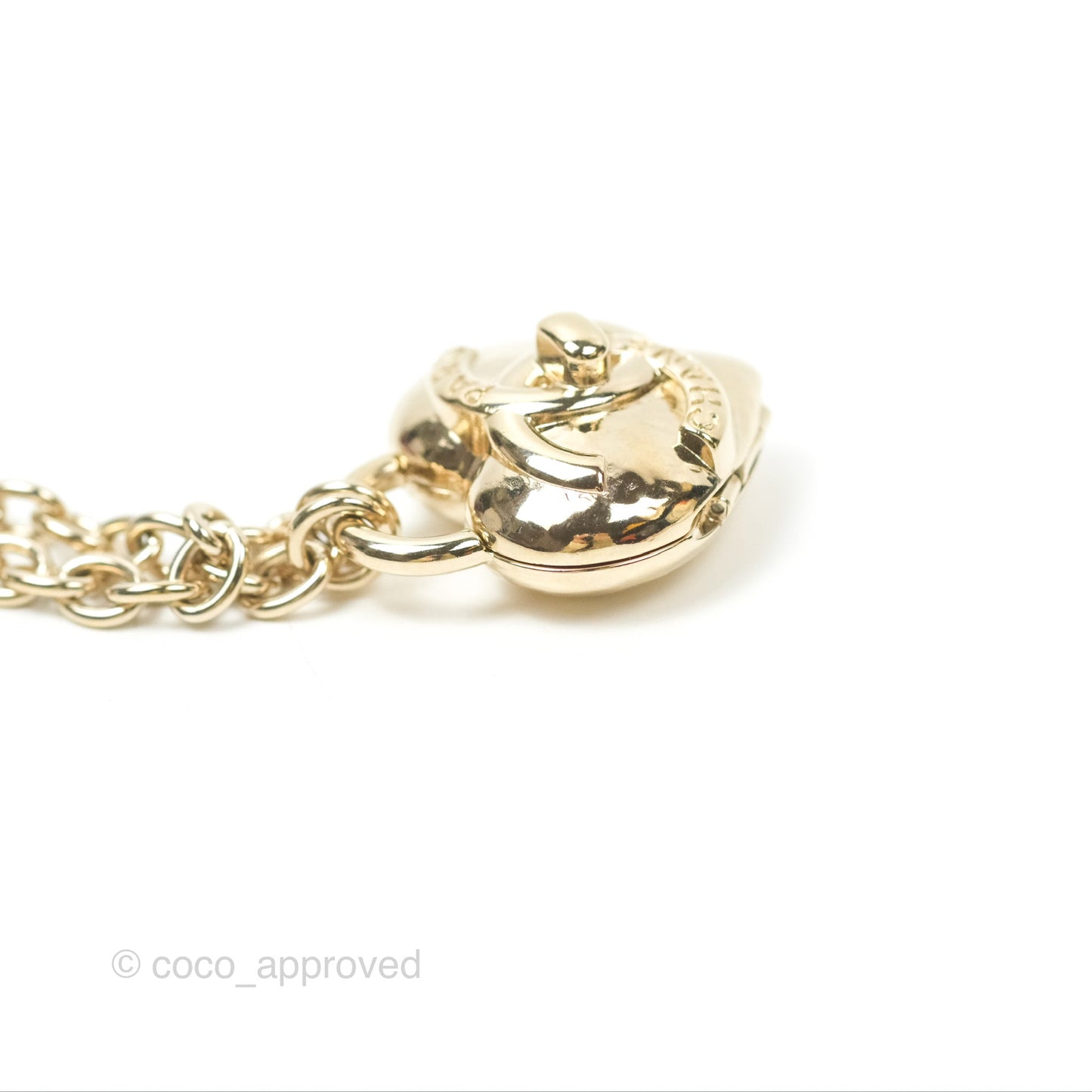 Chanel CC Lock Heart Locket Necklace Gold Tone 22B