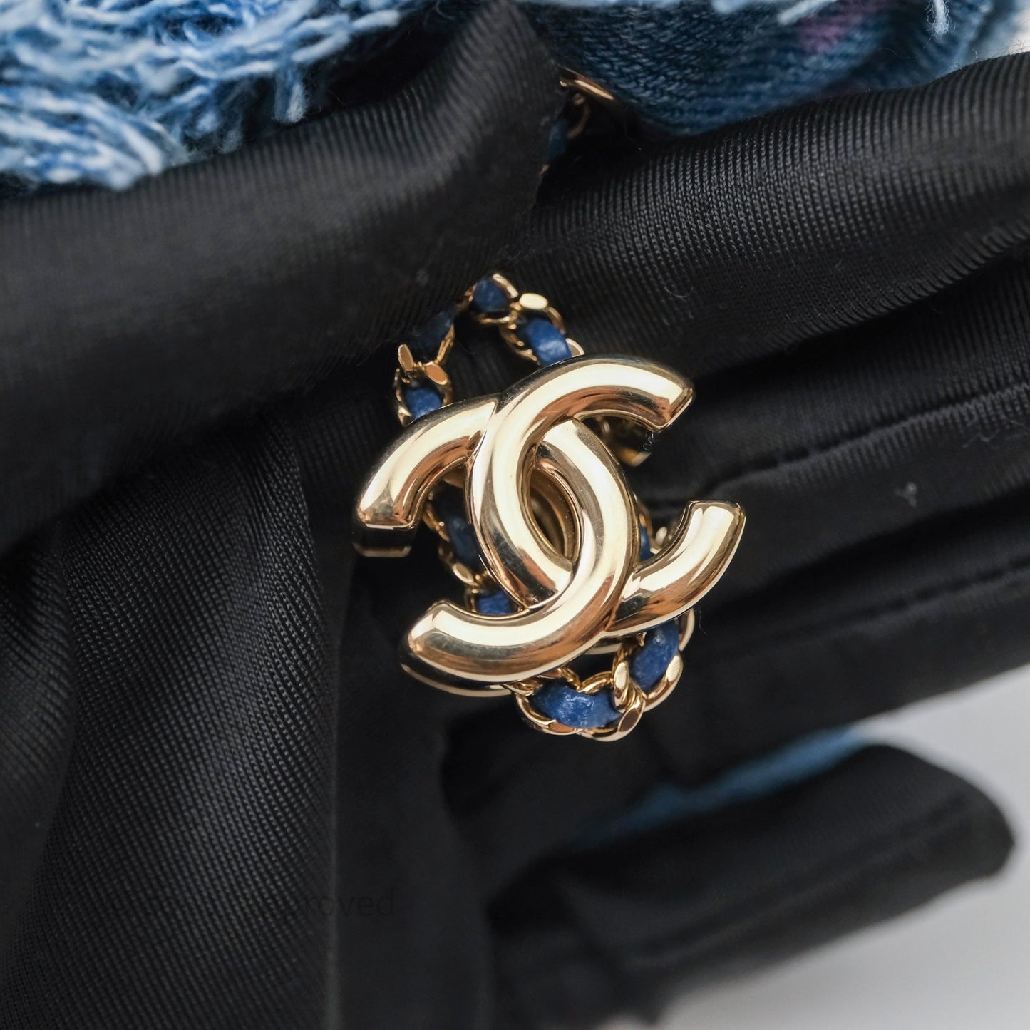Chanel Mood Denim Mini Bucket Bag with Chain Blue Gold Hardware