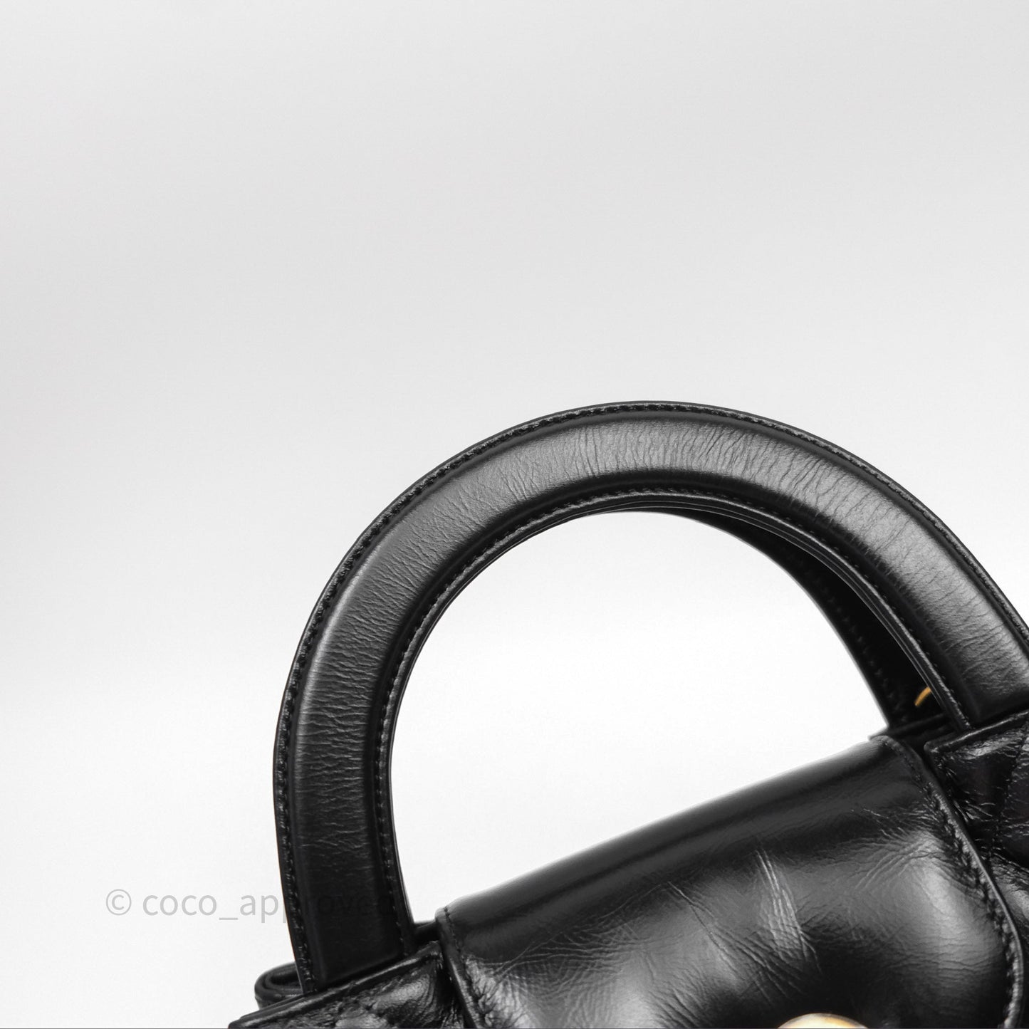 Chanel Kelly Bag Quilted Black Shiny Crumpled Calfskin Aged Gold Hardware