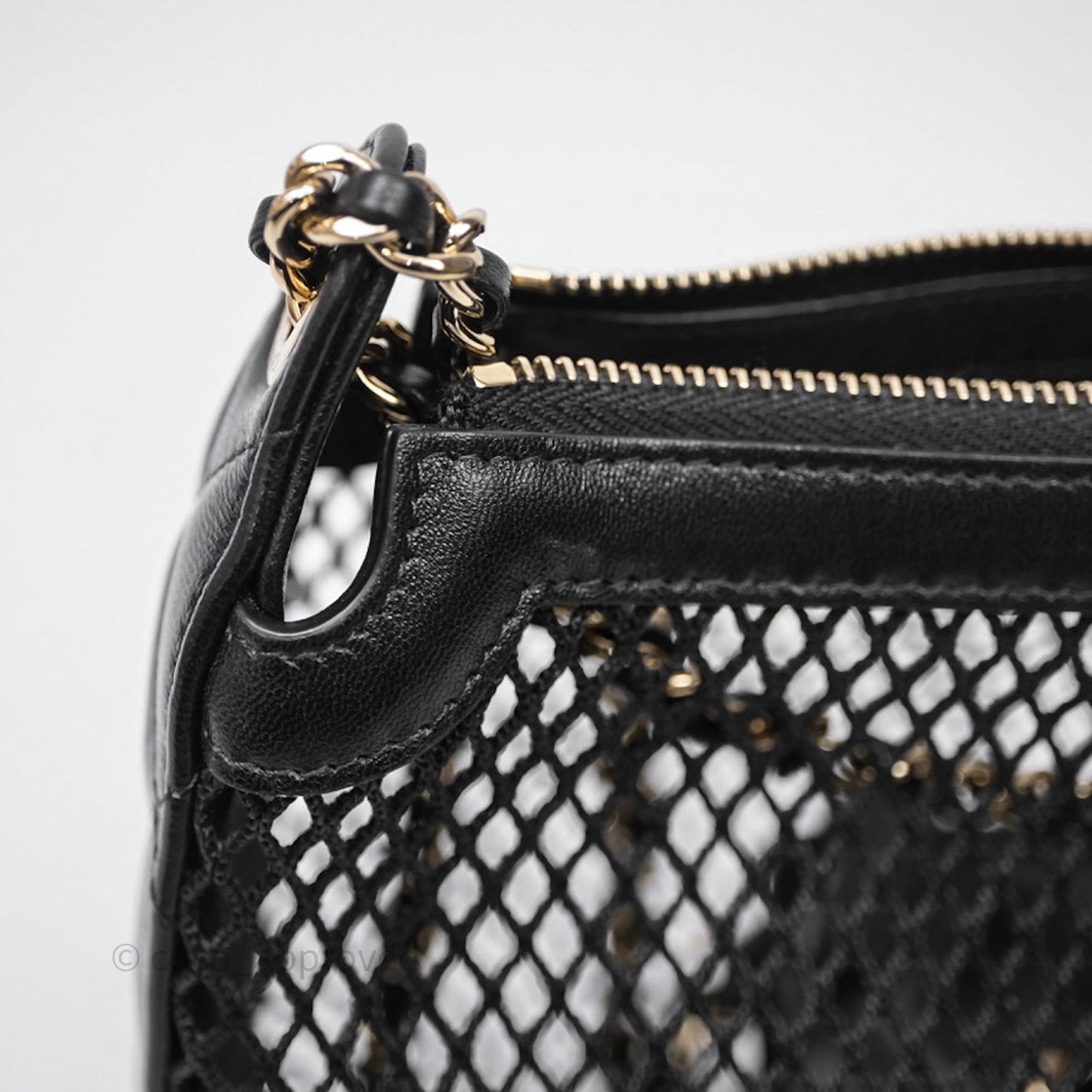 Chanel Mesh Clutch With Chain Black Shiny Lambskin Gold Hardware