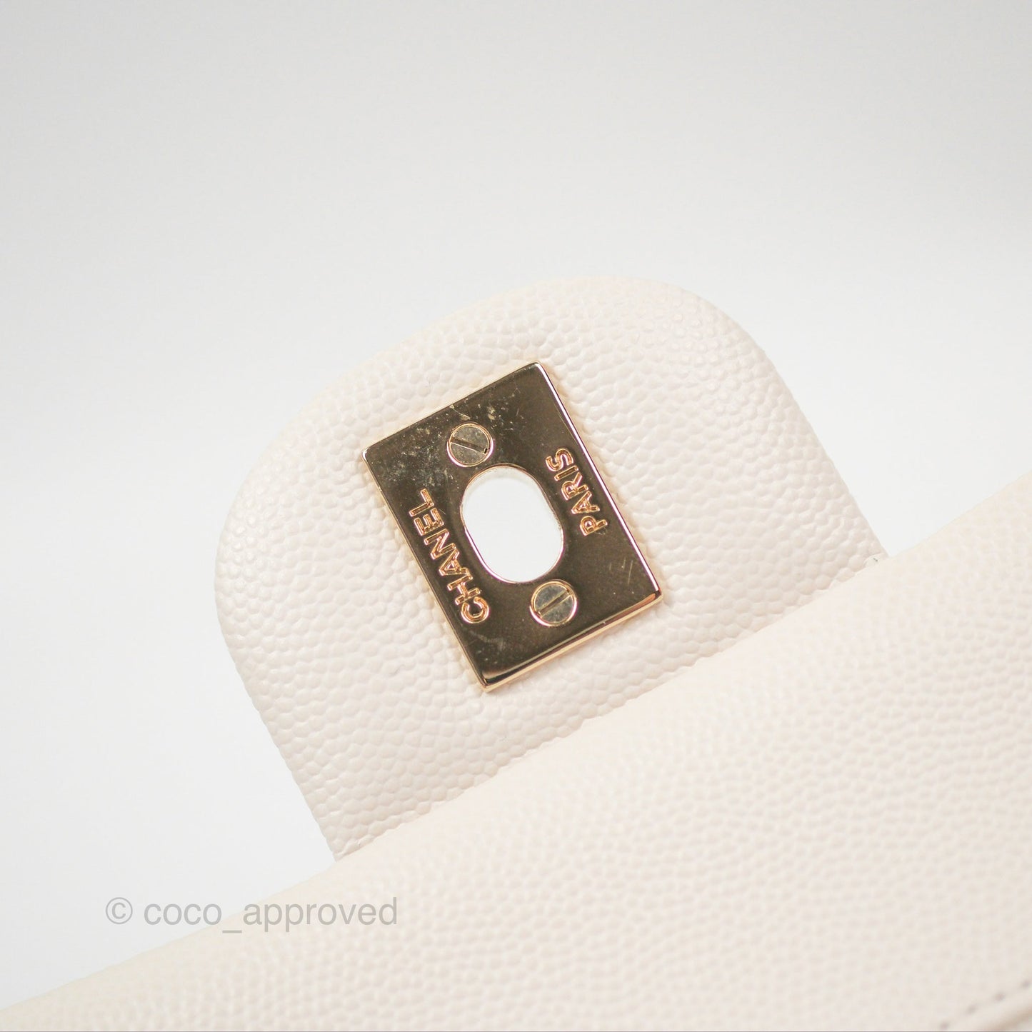 Chanel Small Classic Quilted Flap White Caviar Gold Hardware