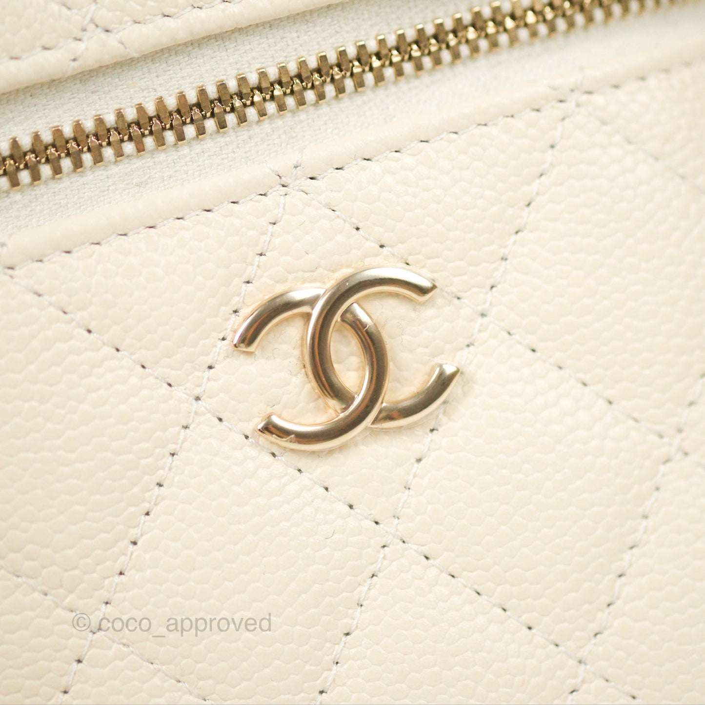 Chanel Quilted Small Handle With Care Vanity Case With Chain White Caviar Gold Hardware