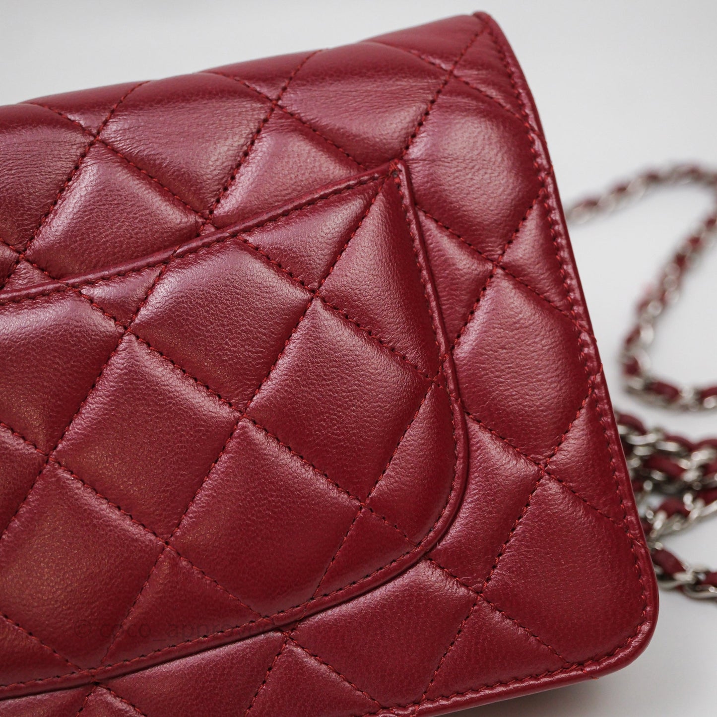 Chanel Quilted Wallet on Chain WOC Red Lambskin Silver Hardware