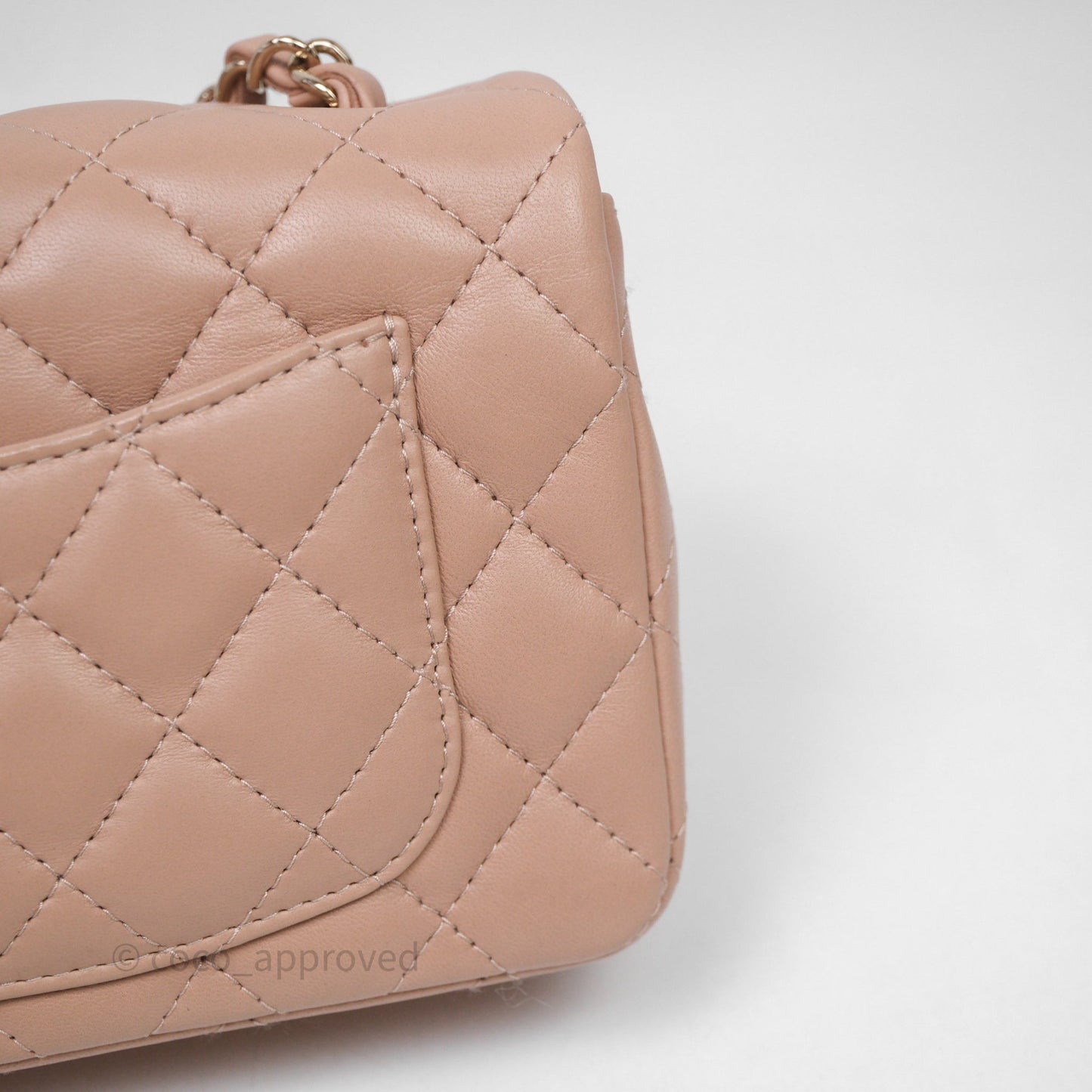Chanel Mini Rectangular Quilted Beige Lambskin Gold Hardware