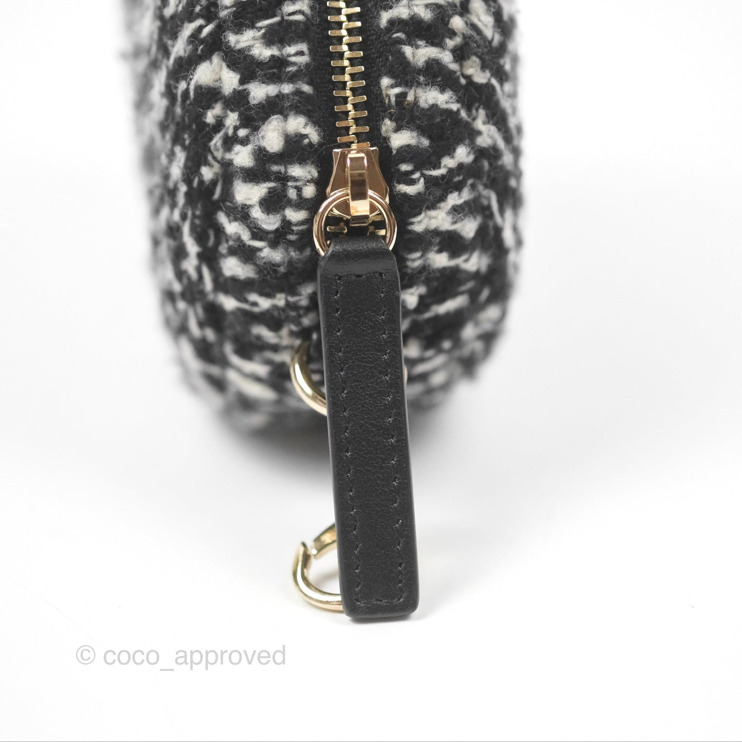 Chanel Shearling CC Round Clutch with Chain & Coin Purse Black & White Houndstooth Tweed