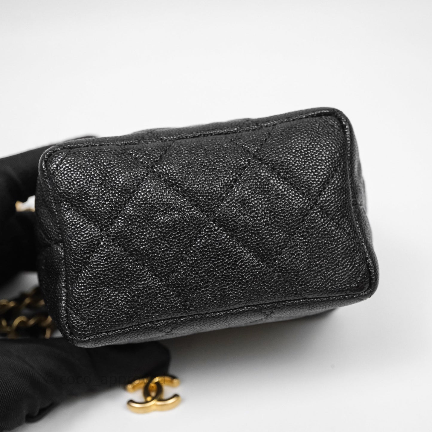 Chanel Quilted Mini Top Handle Vanity With Chain Black Caviar Aged Gold Hardware